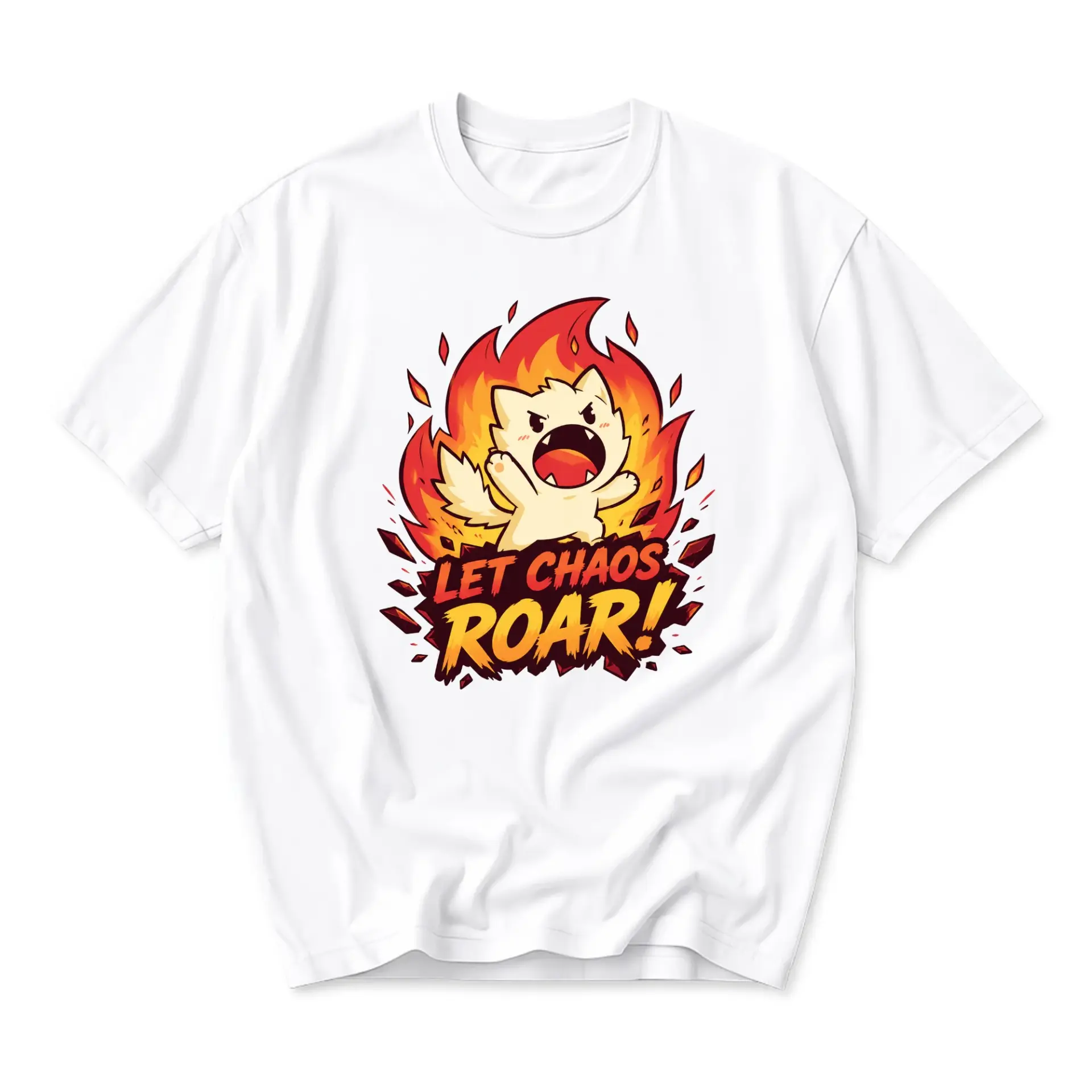 Graphic Tee Let Chaos Roar Cute Angry Monster Design Unisex Casual Everyday Crew Neck Shirt Soft Cotton Apparel