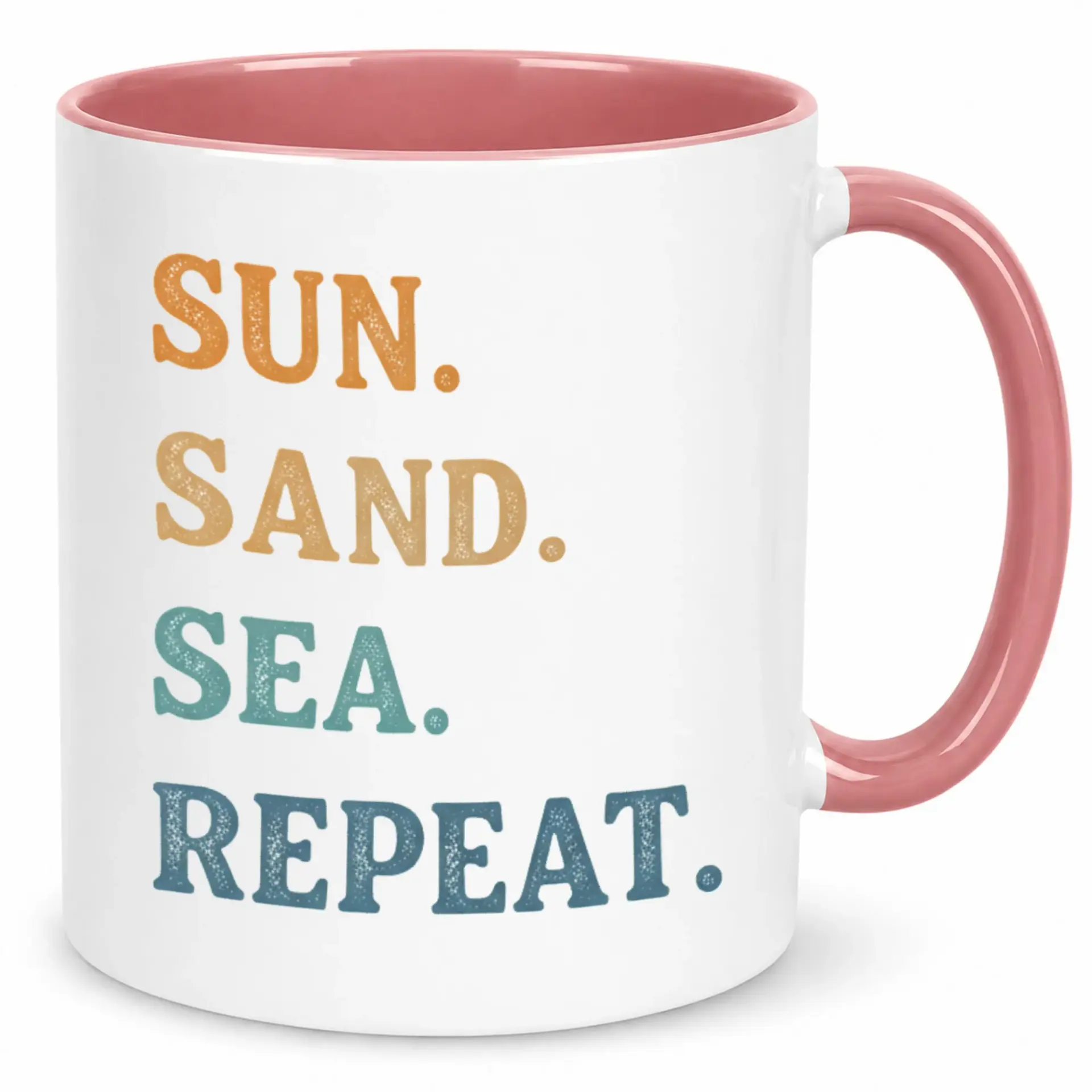 Coffee Mug Ceramic Funny Beach Themed Sun Sand Sea Repeat Vacation Drinkware Gift for Lovers and Travelers