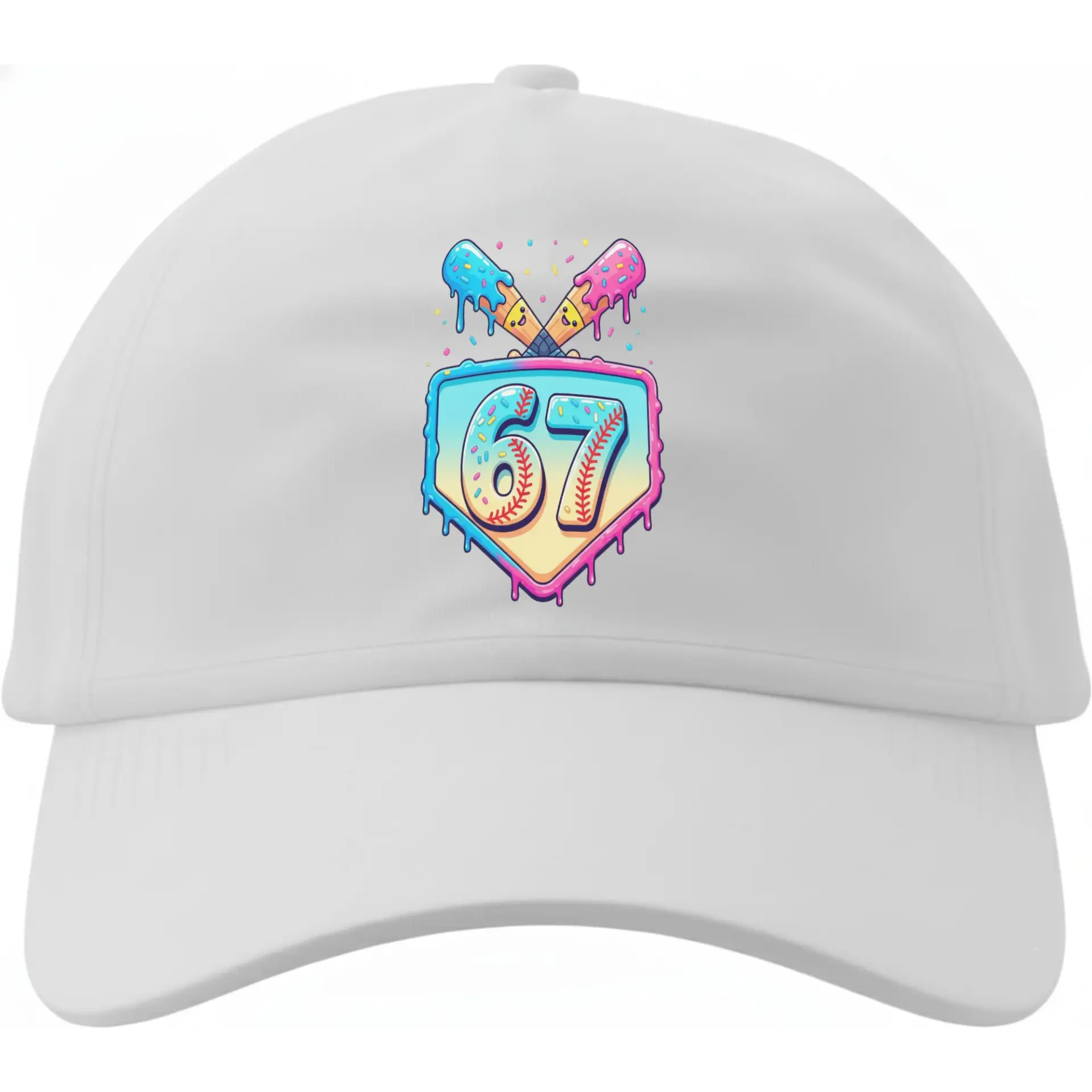 Baseball Cap Number 67 Sporty Hat for Men and Women with Sweet Dessert Inspired Graphic Design Adjustable Cotton Hat