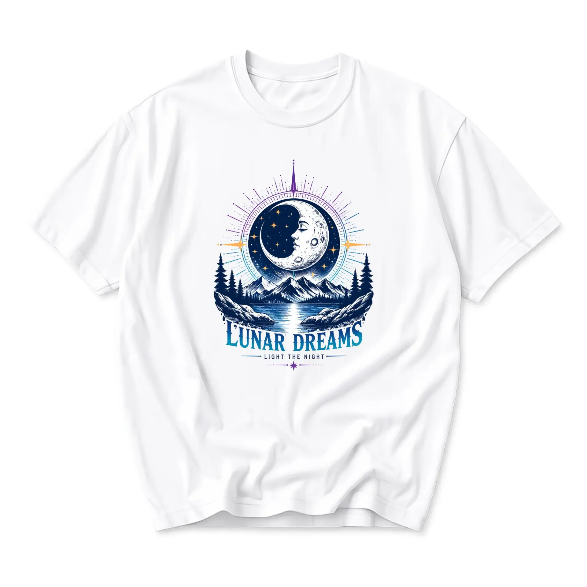 Graphic Tee Unisex Moon Mountains Nature Inspired Apparel Comfortable Cotton Blend Crew Neck Short Sleeve Casual Shirt
