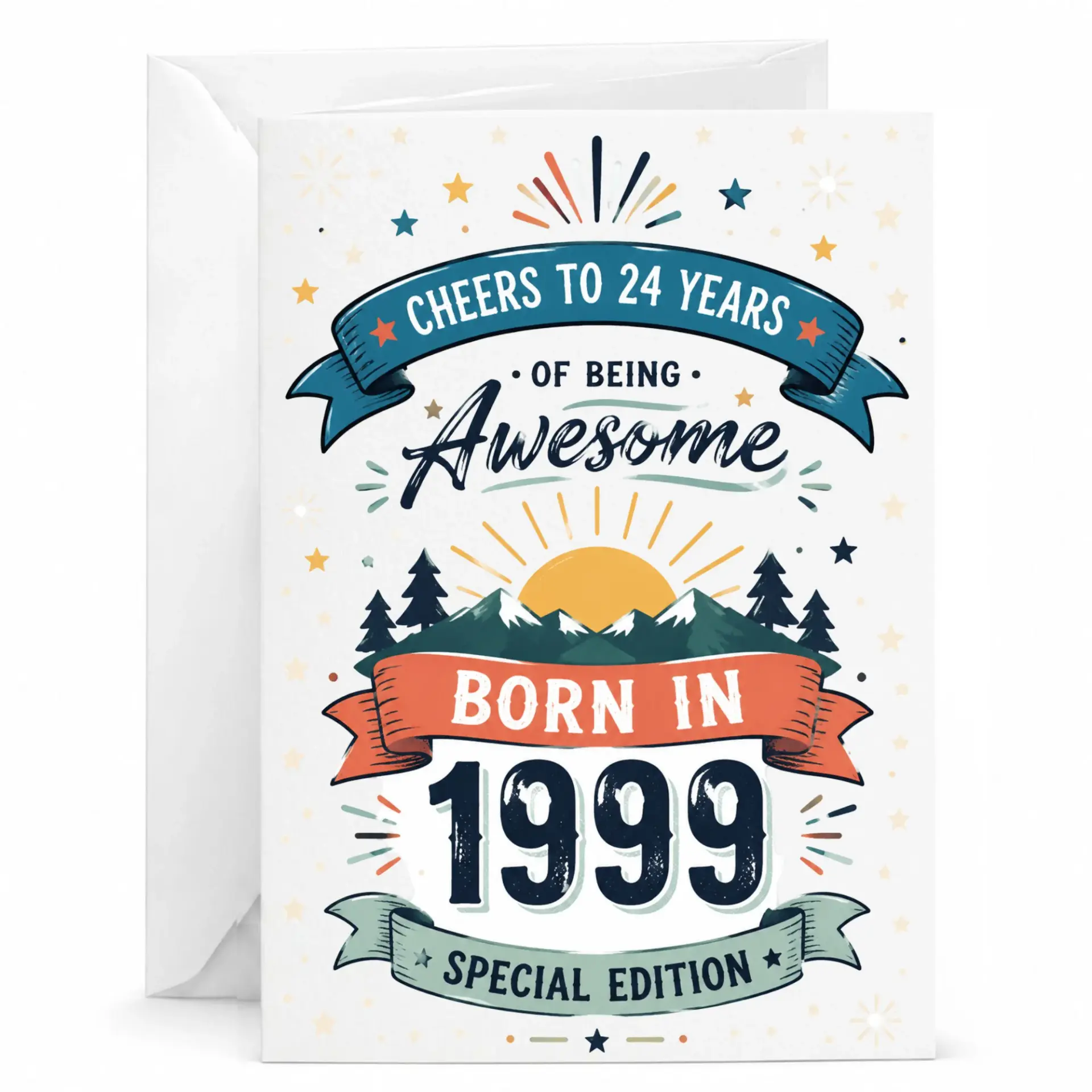 Birthday Card Cheers to 24 Years of Being Awesome Vintage Style Born in 1999 Special Edition Greeting Card