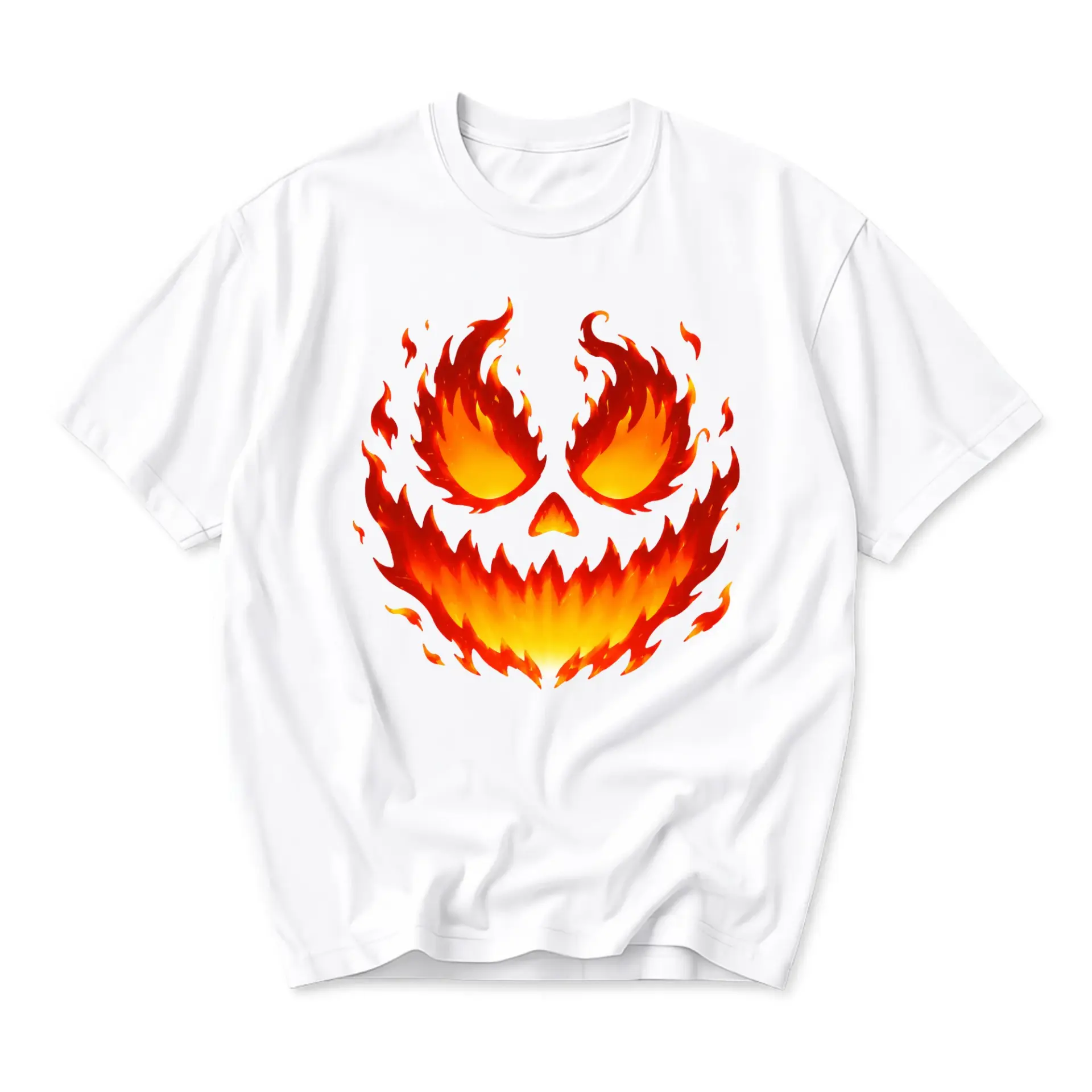 Graphic Tee Unisex Flaming Skull Design White Short Sleeve Cotton Crew Neck Everyday Casual Expression Apparel