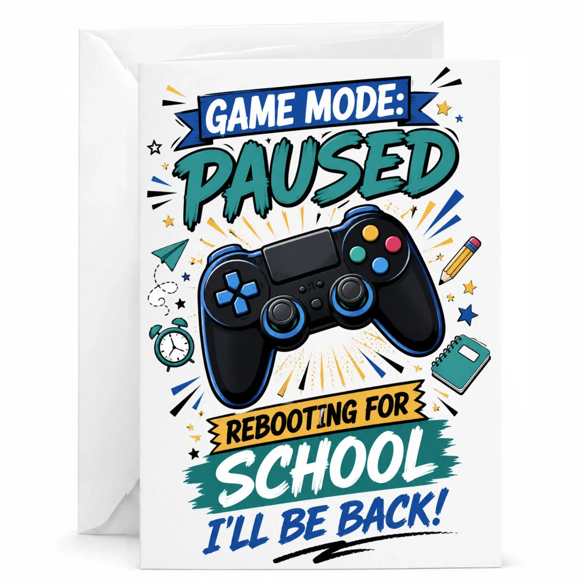 Funny Gaming Greeting Card for Back to School Featuring Game Design and Playful Text Milestone Celebrations