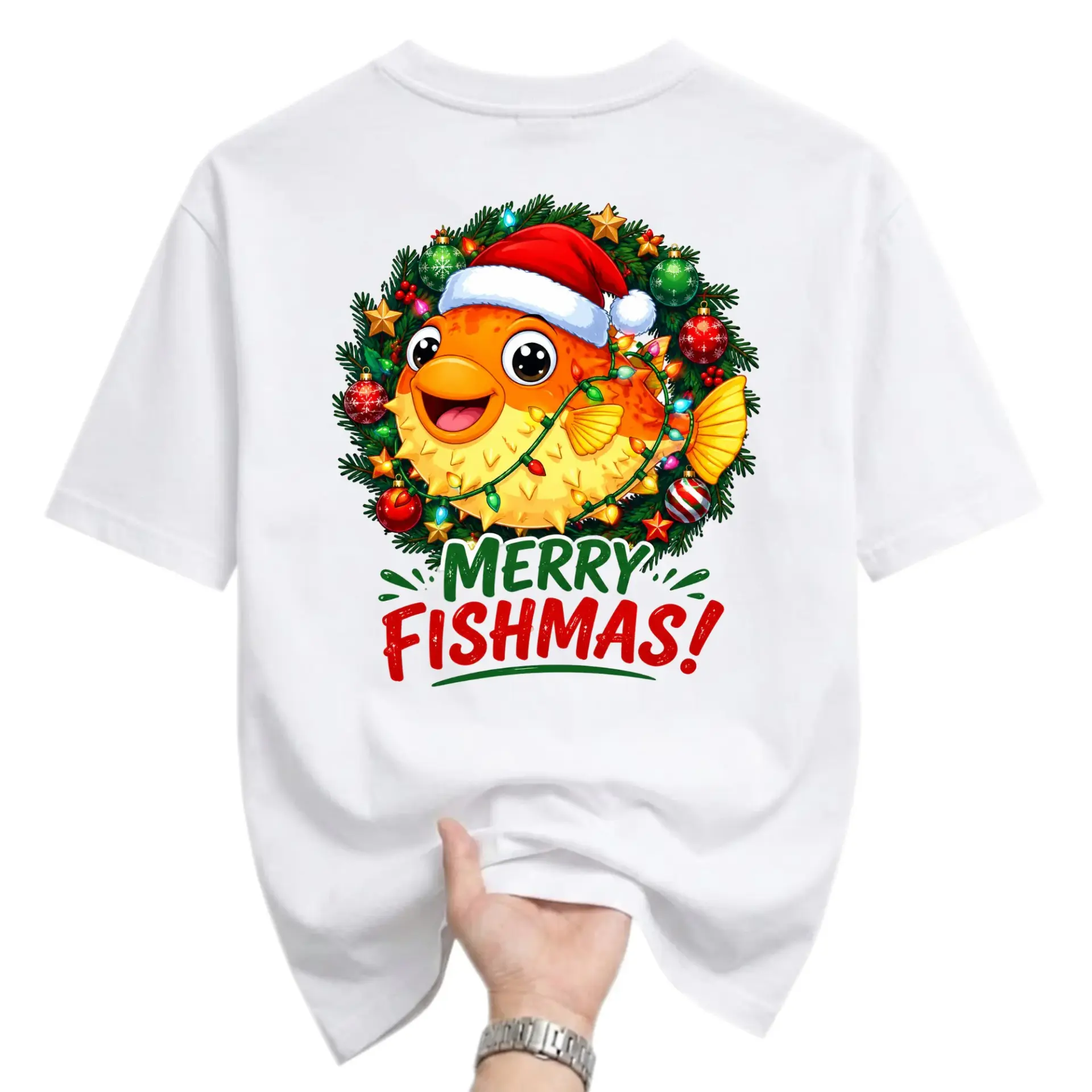 Funny Shirt Merry Fishmas Christmas Graphic Tee for Holiday Celebration and