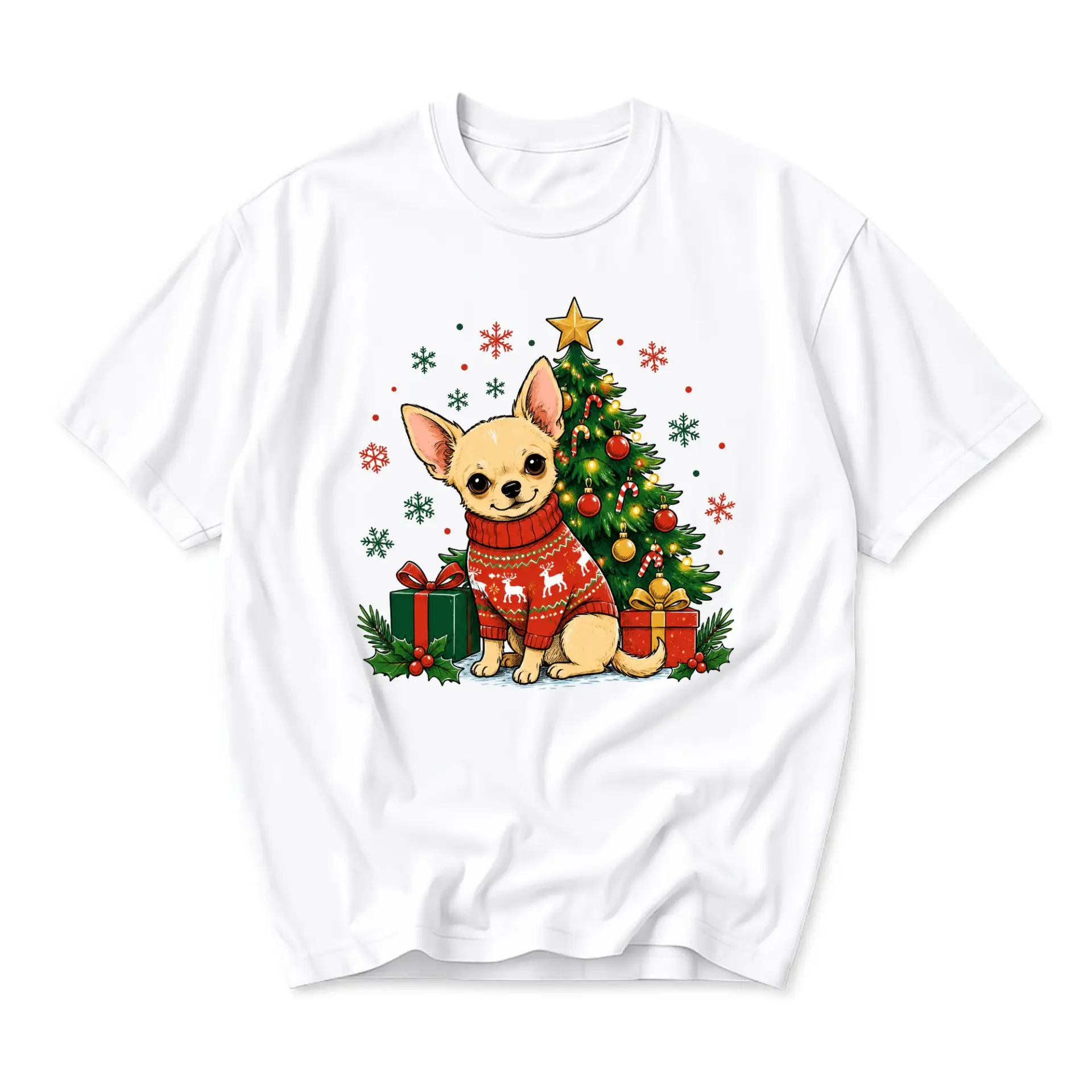 T-shirt Graphic Tee Christmas Chihuahua Dog Wearing Holiday Sweater with