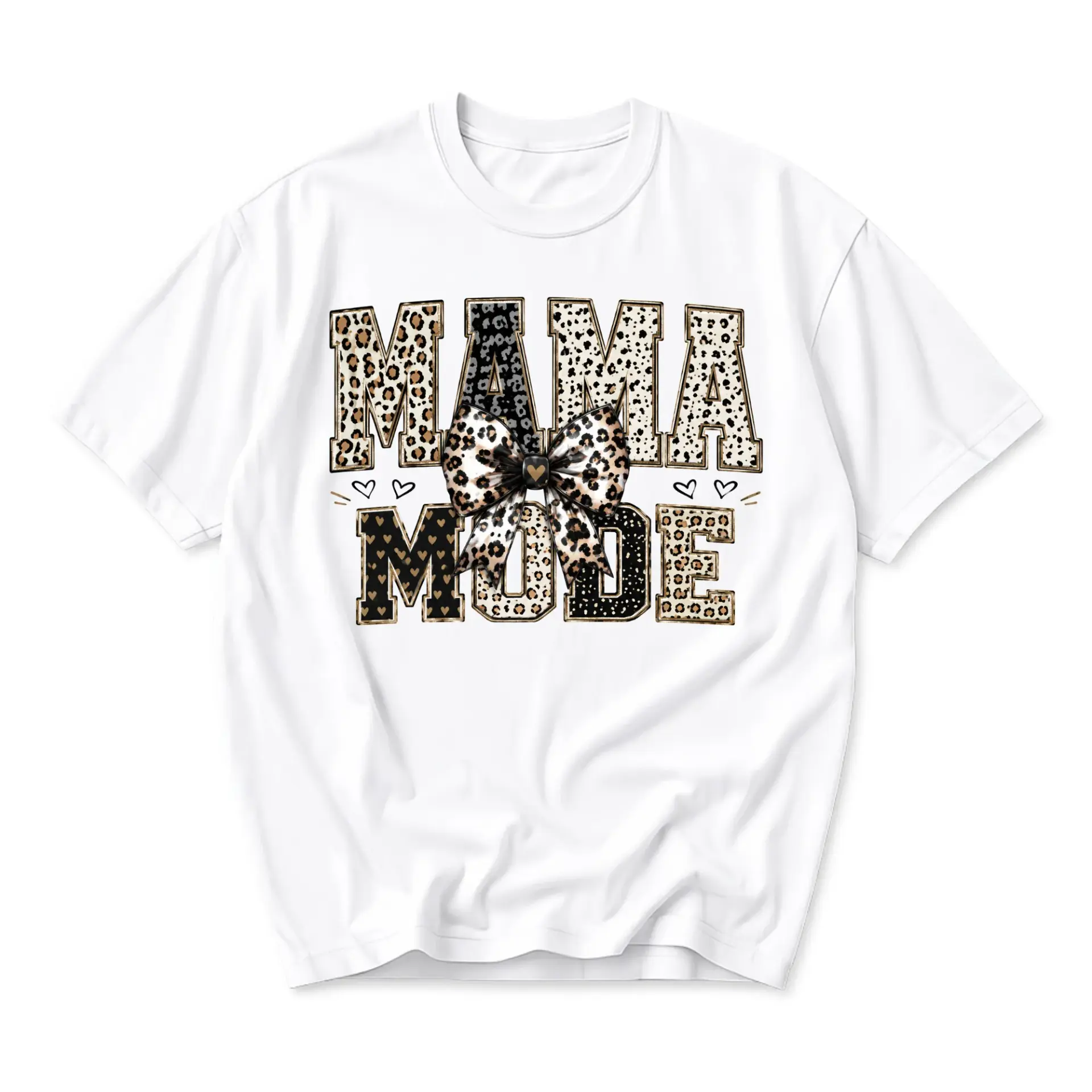 Graphic Tee Mama Mode Leopard Print Bow Shirt Casual Unisex Crew Neck Short Sleeve Cotton Blend Apparel for Women