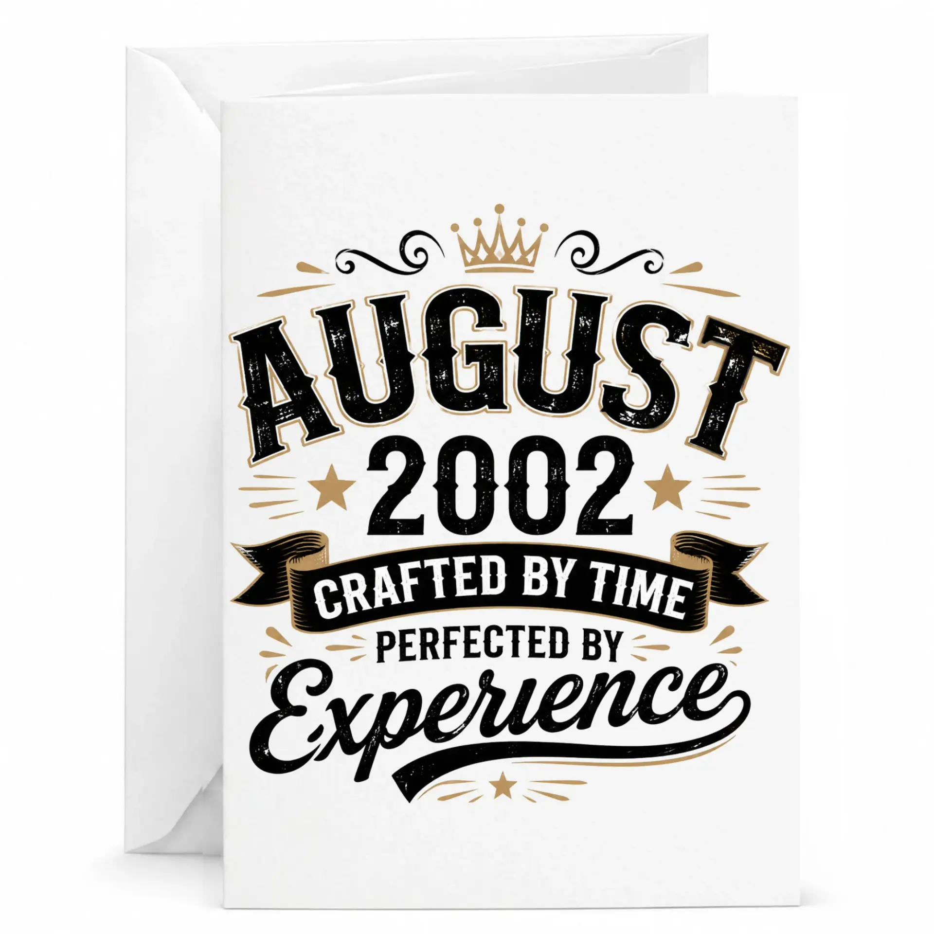 Birthday Card for August 2002 Birth Month Vintage Inspired Milestone Celebration Greeting Card with White Envelope