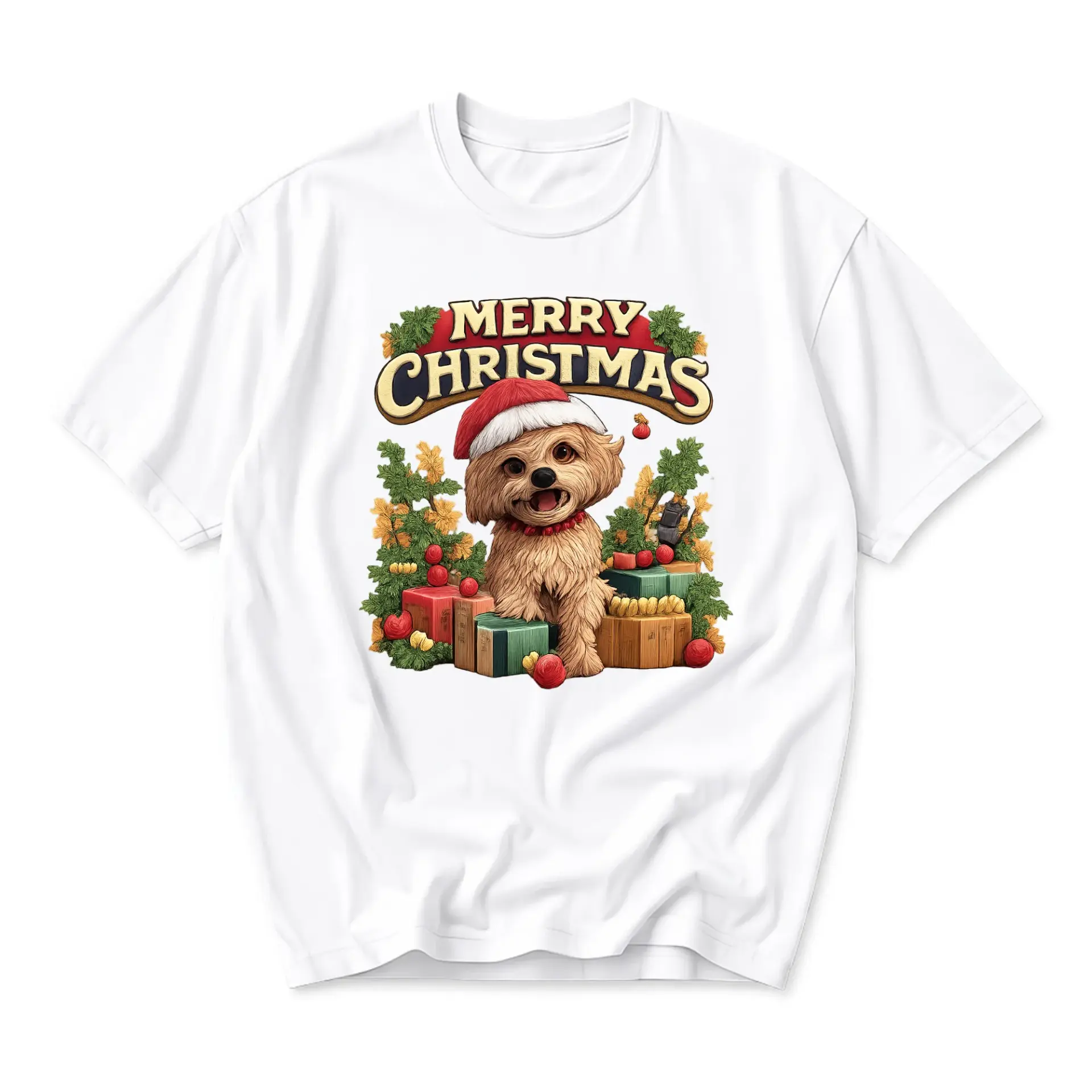 Graphic Tee Merry Christmas Dog T-Shirt Holiday Puppy Unisex Crew Neck