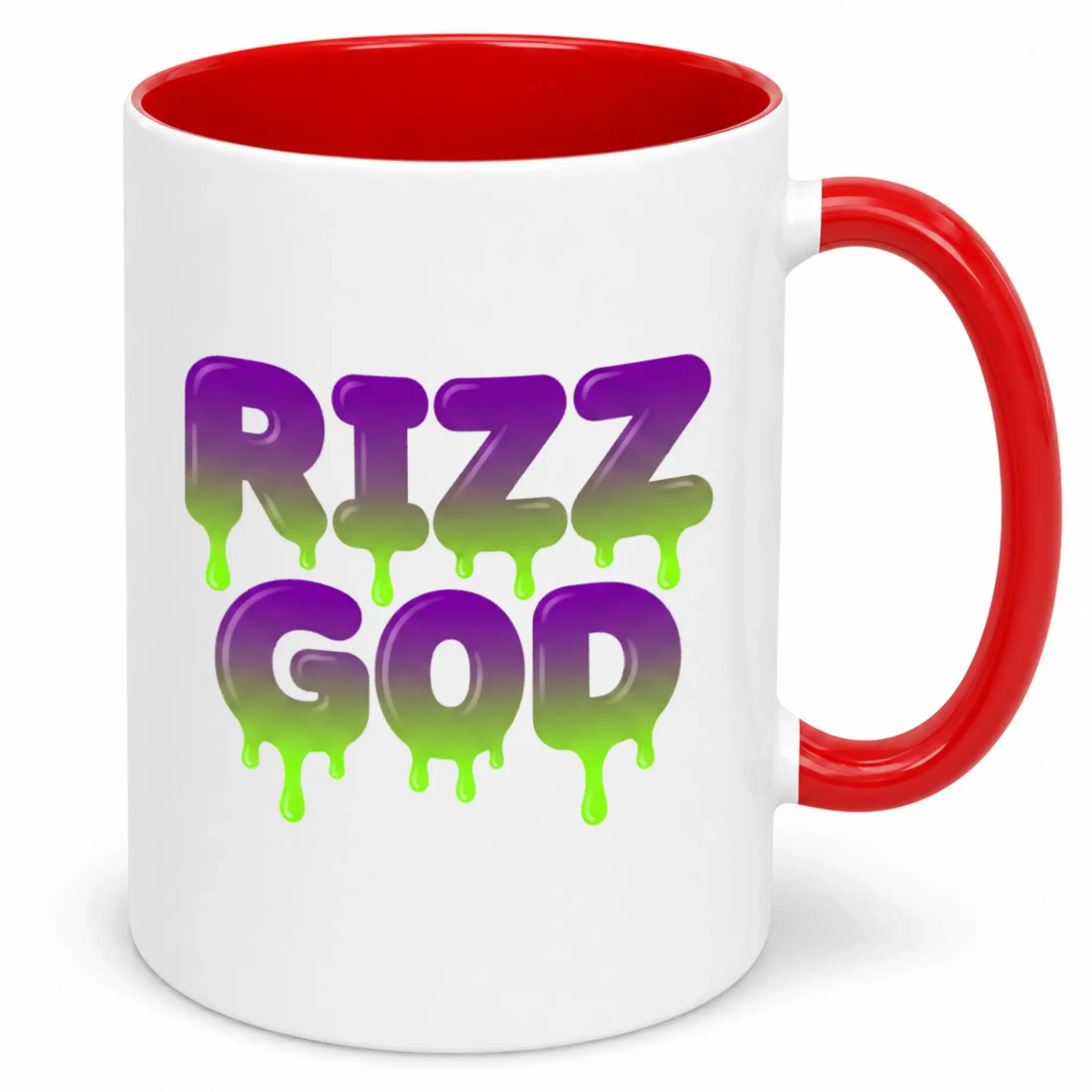 Funny Ceramic Coffee Mug with Rizz God Slime Dripping Gradient Text Design for Beverages and Home Office Decor