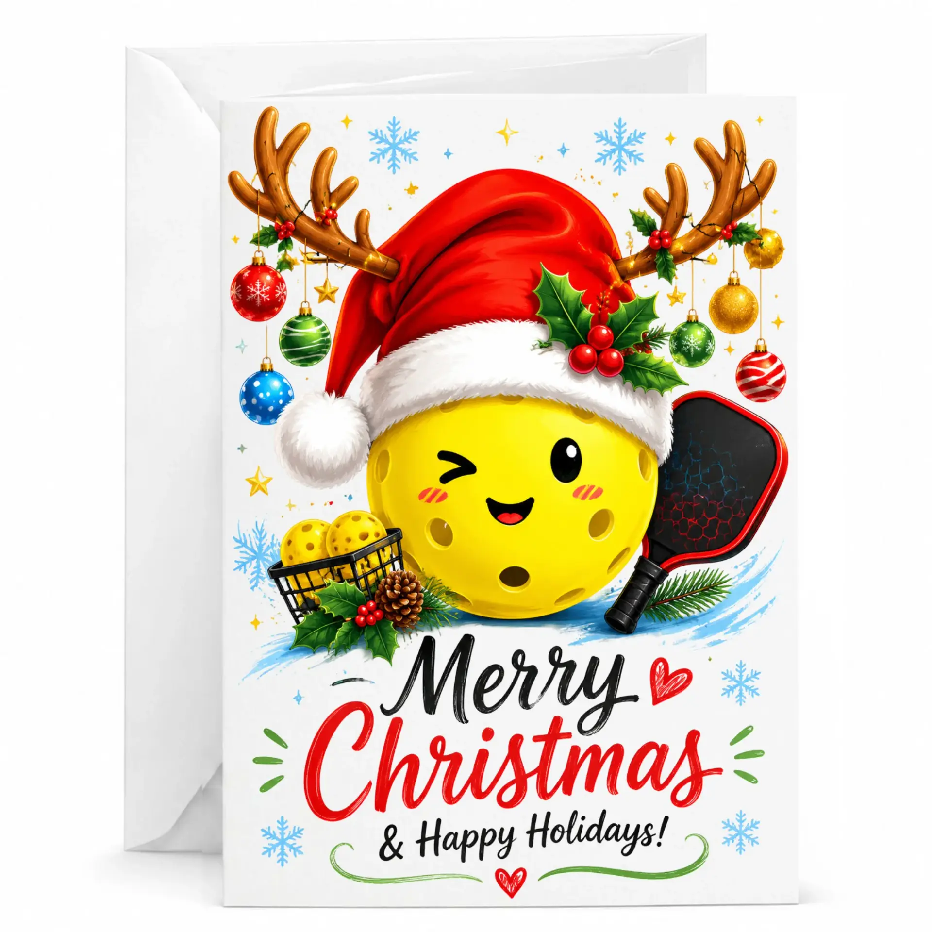 Funny Pickleball Christmas Greeting Card, Holiday Sports Theme Holiday Stationery for Friends and Family