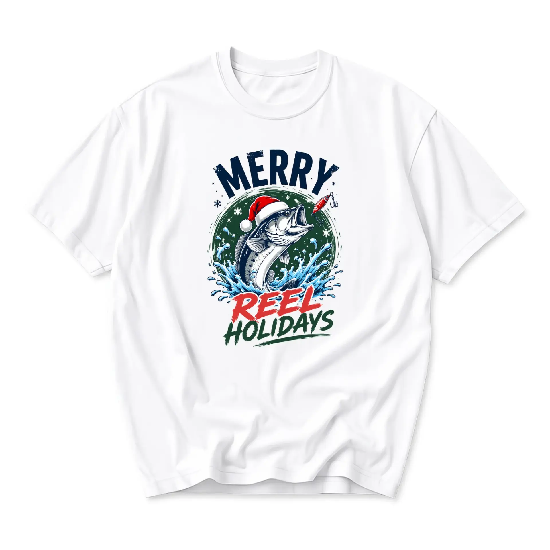 Funny Shirt Merry Reel Holidays Fishing Christmas Graphic Tee for Casual