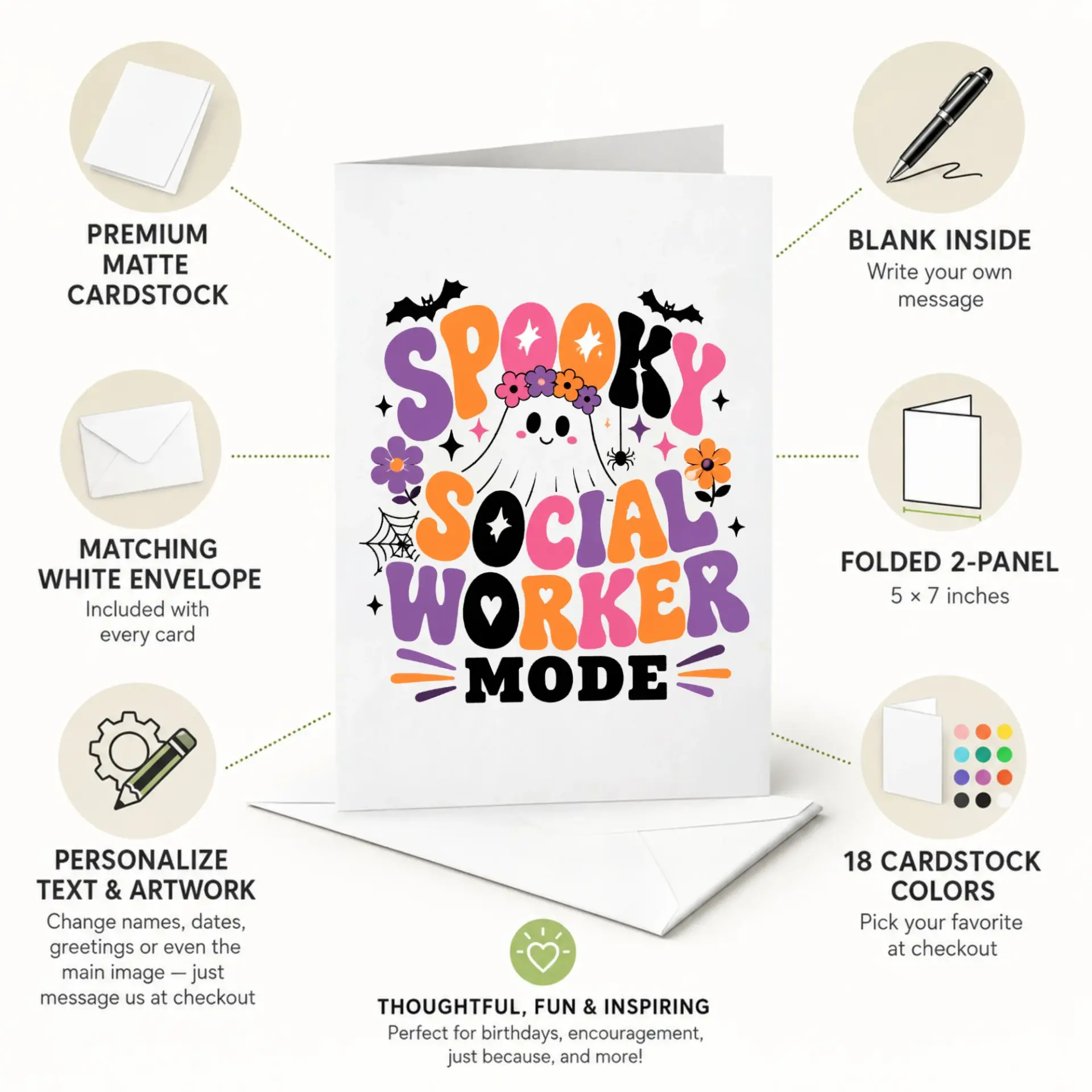 Funny Spooky Social Worker Mode Greeting Card Retro Halloween Ghost Design for Mental Health Professionals and Staff