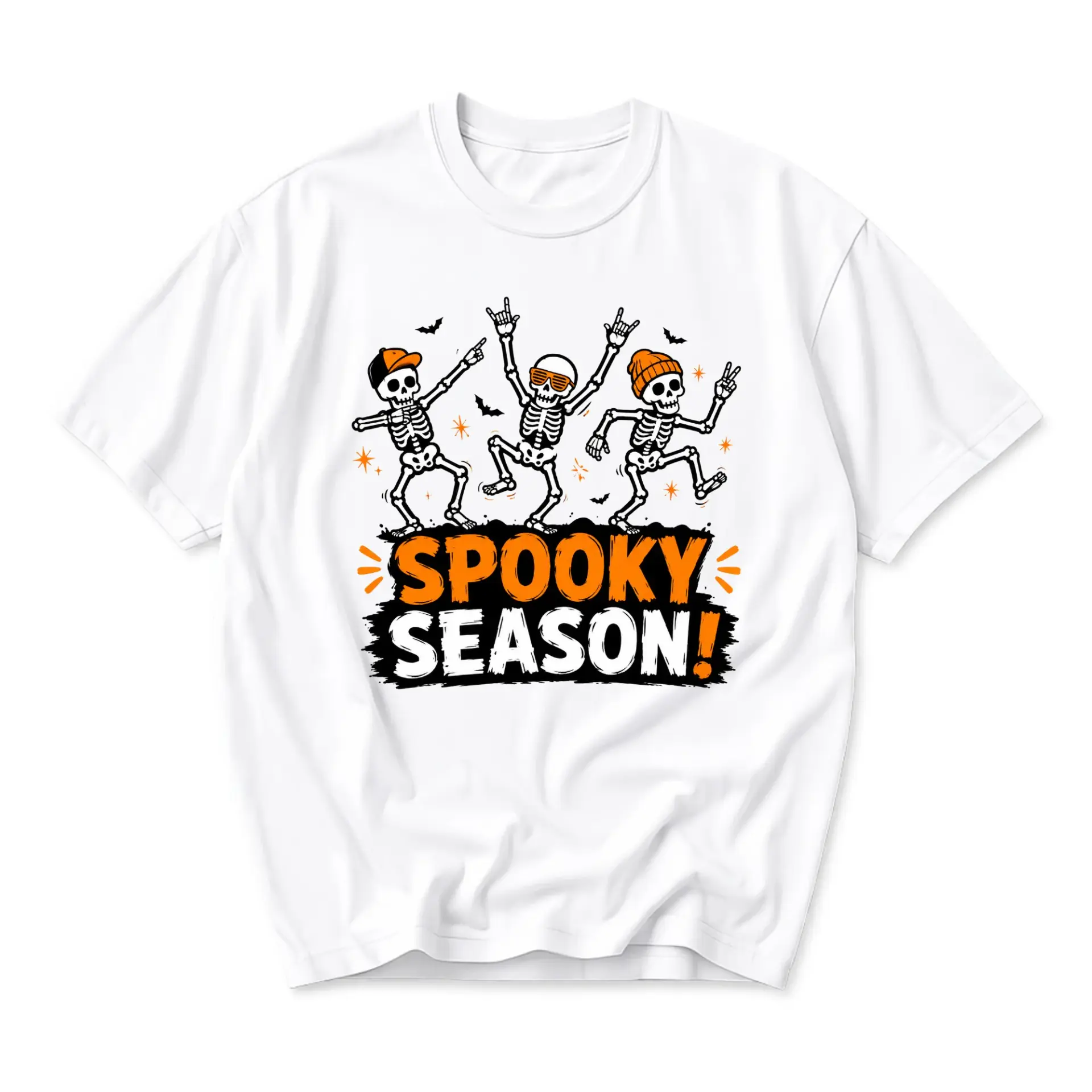 Funny Shirt Spooky Season Dancing Skeleton Graphic Tee Unisex Casual Apparel for Autumn Festivals and Halloween Outfits