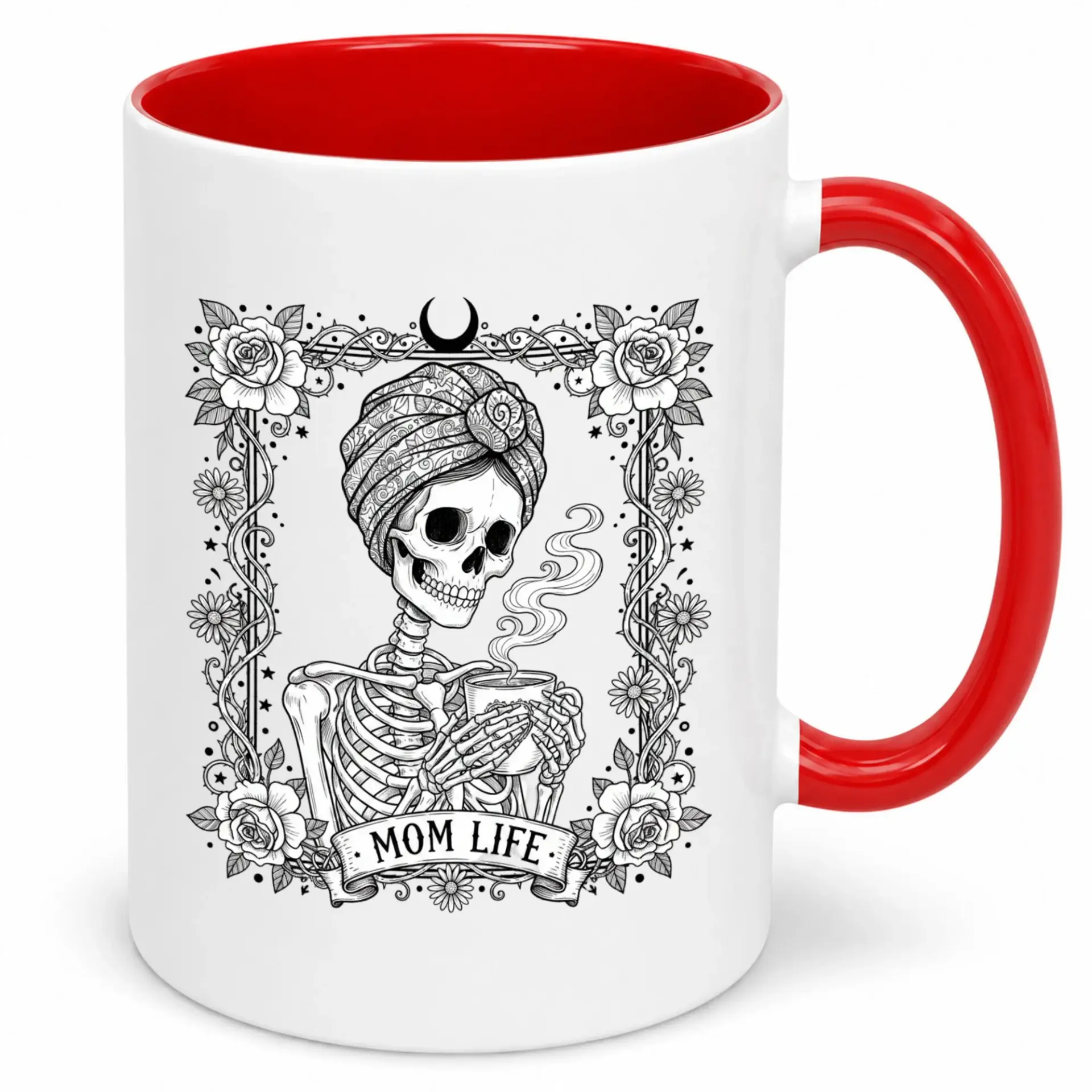 Funny Mom Life Skeleton Ceramic Coffee Mug with Floral Design and Unique Gift for Women 11 Oz or 15 Oz Drinkware