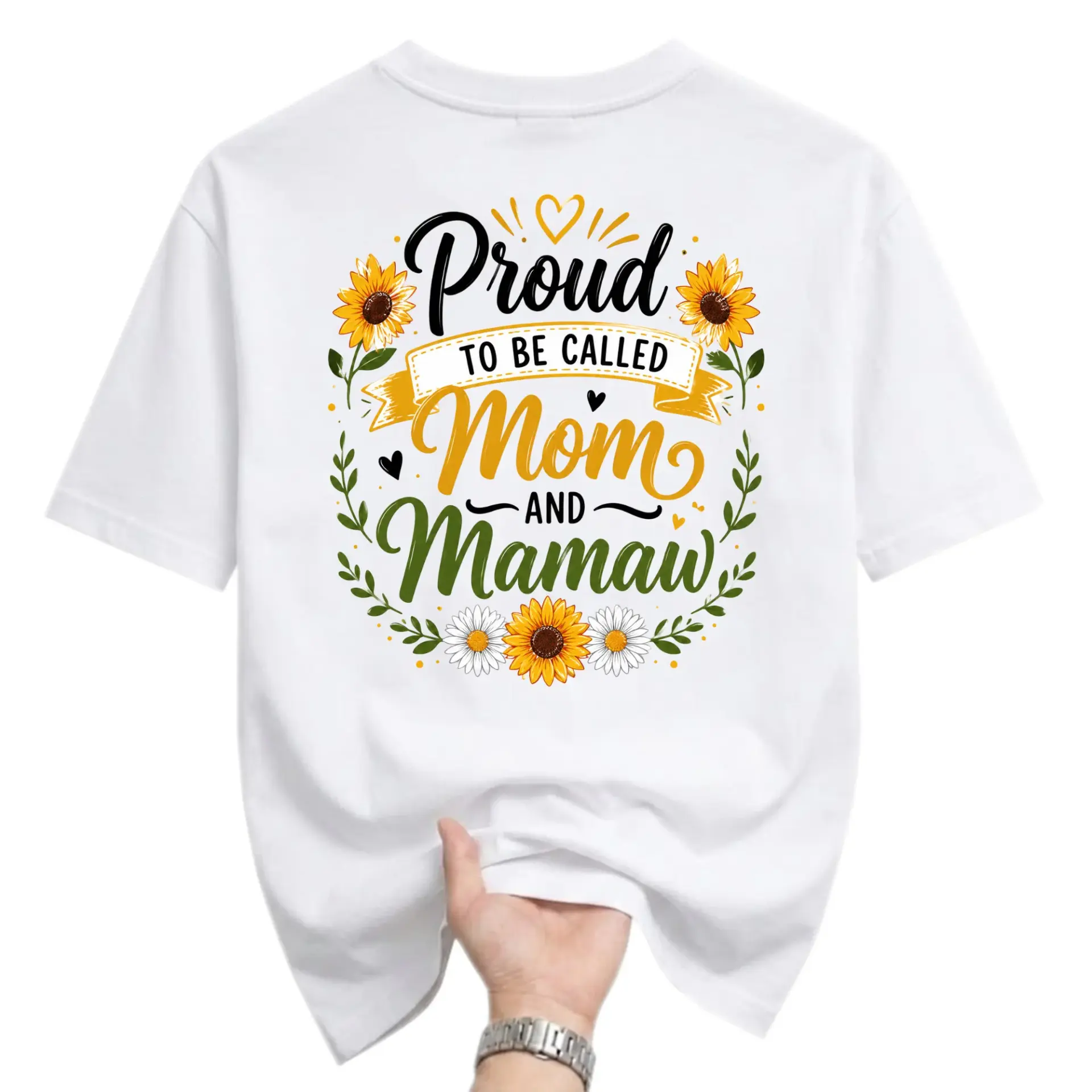 Graphic Tee Proud to Be Called Mom and Mamaw Sunflower Shirt Unisex Casual Short Sleeve Cotton Blend Crew Neck Apparel