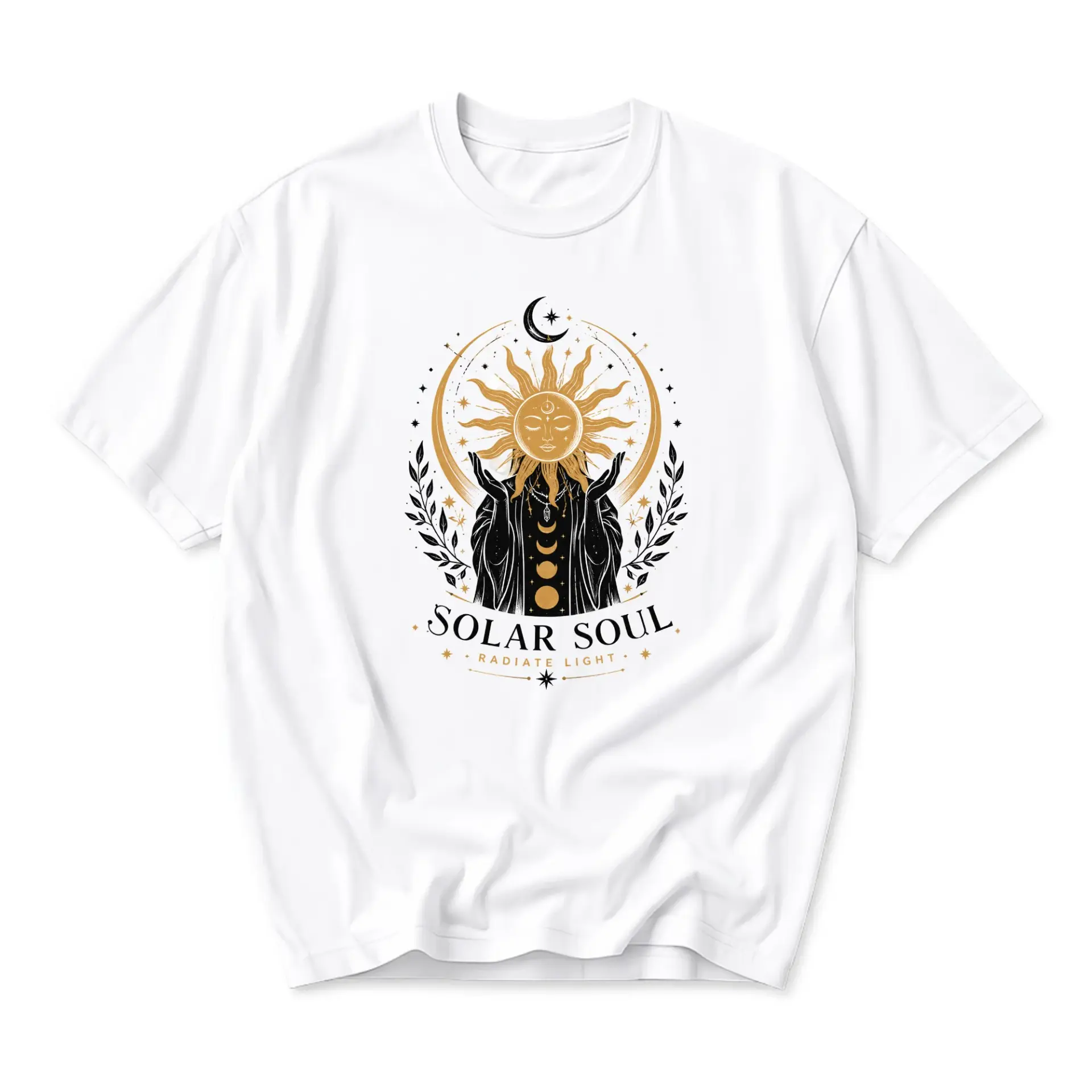 Graphic Tee Solar Soul Celestial Sun and Moon Print Unisex Crew Neck Casual Everyday Cotton Blend Short Sleeve Shirt