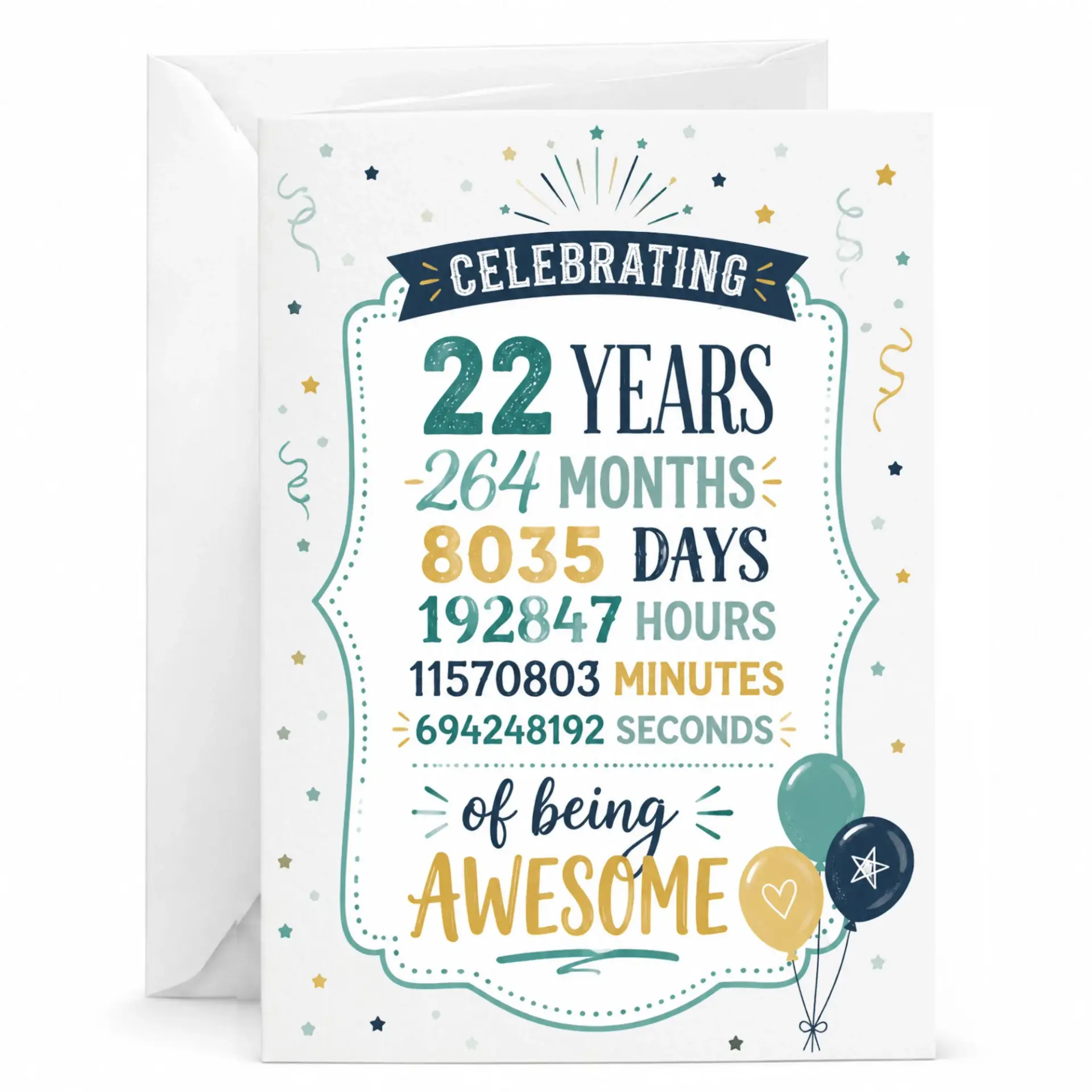 Birthday Card Celebrating 22 Years of Being Awesome Milestone Anniversary Greeting Card for Milestone Birthday