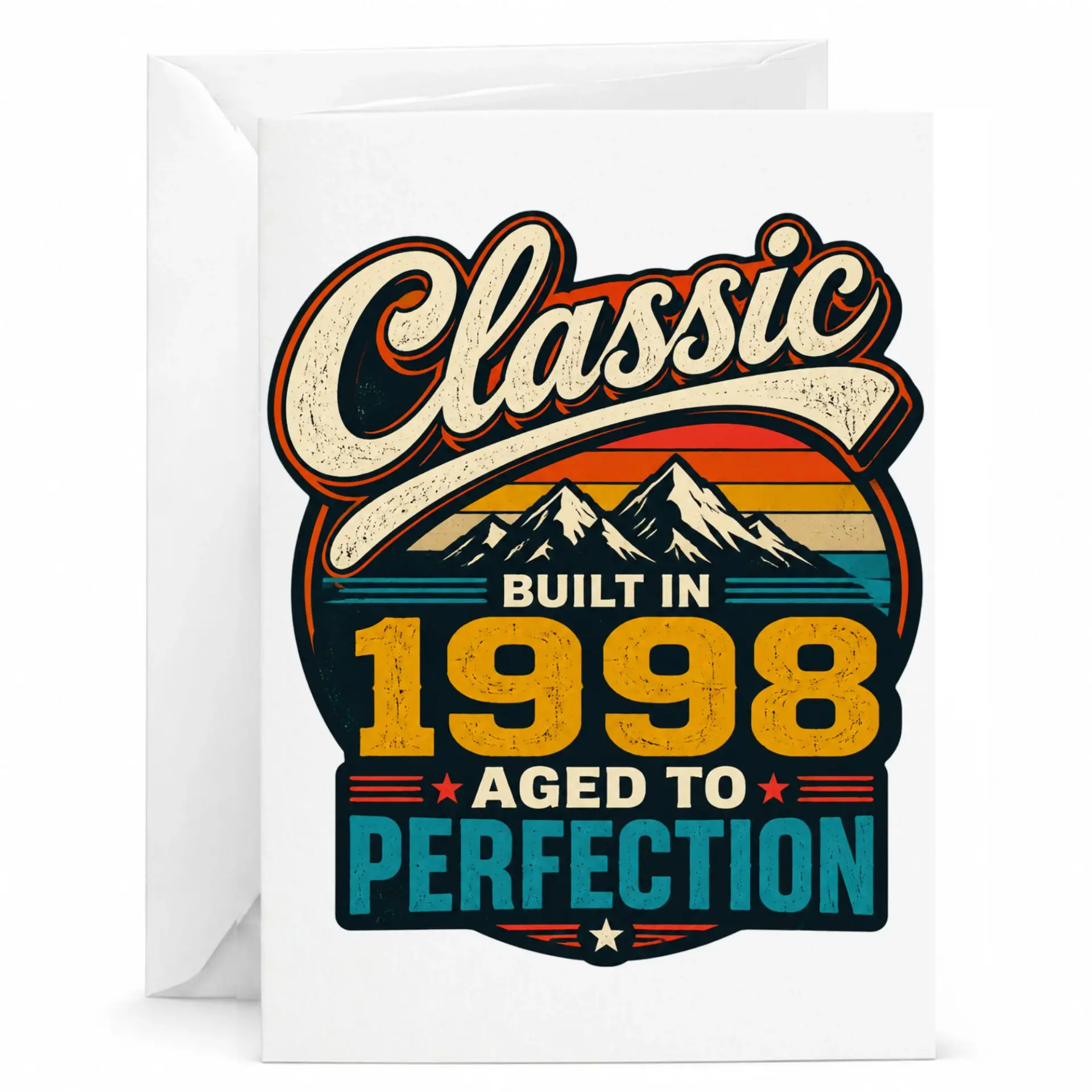 Birthday Card Classic Built in 1998 Aged to Perfection Vintage Mountain Graphic Stationery for Milestone Celebration