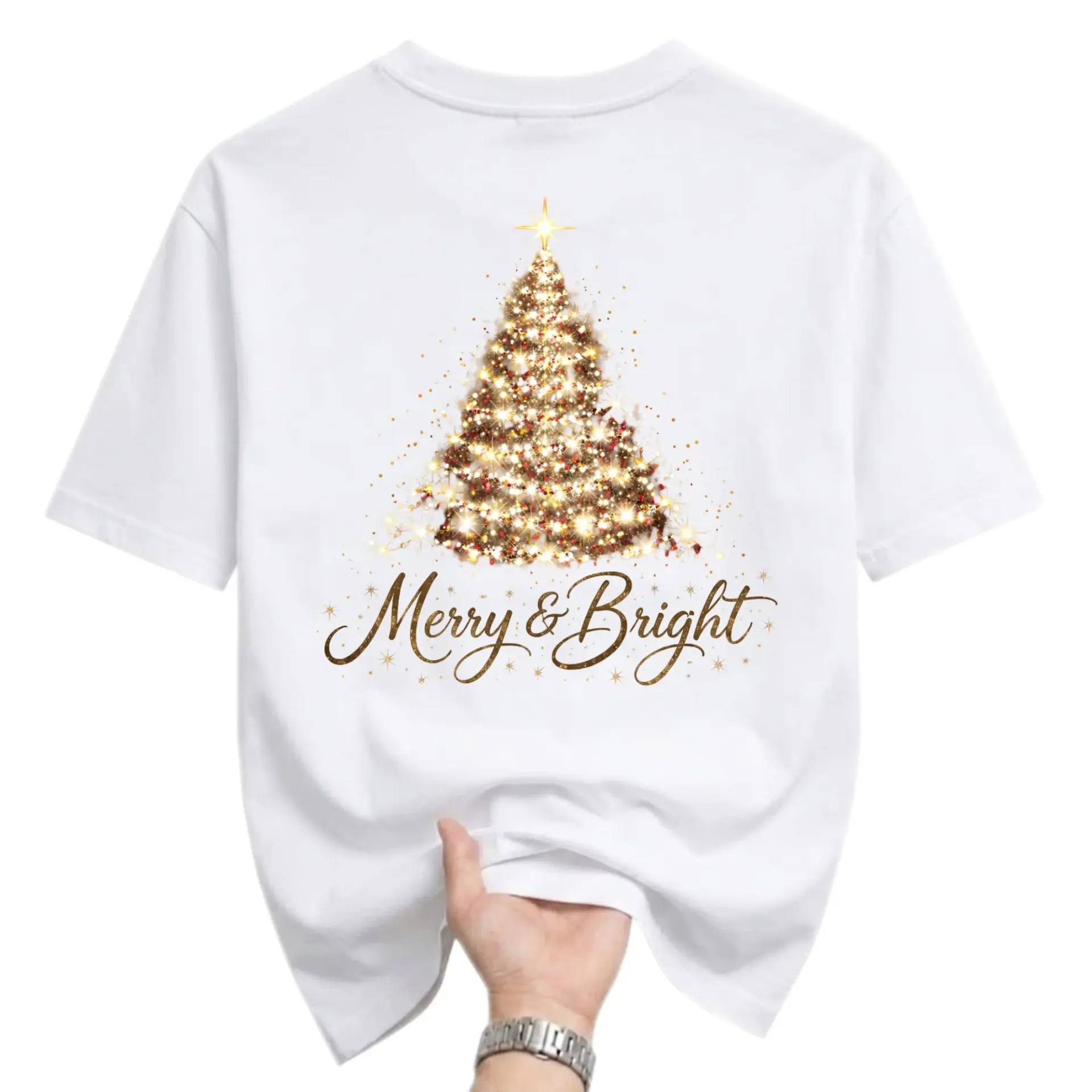 Graphic Tee Merry and Bright Christmas Tree Holiday Shirt Unisex Casual