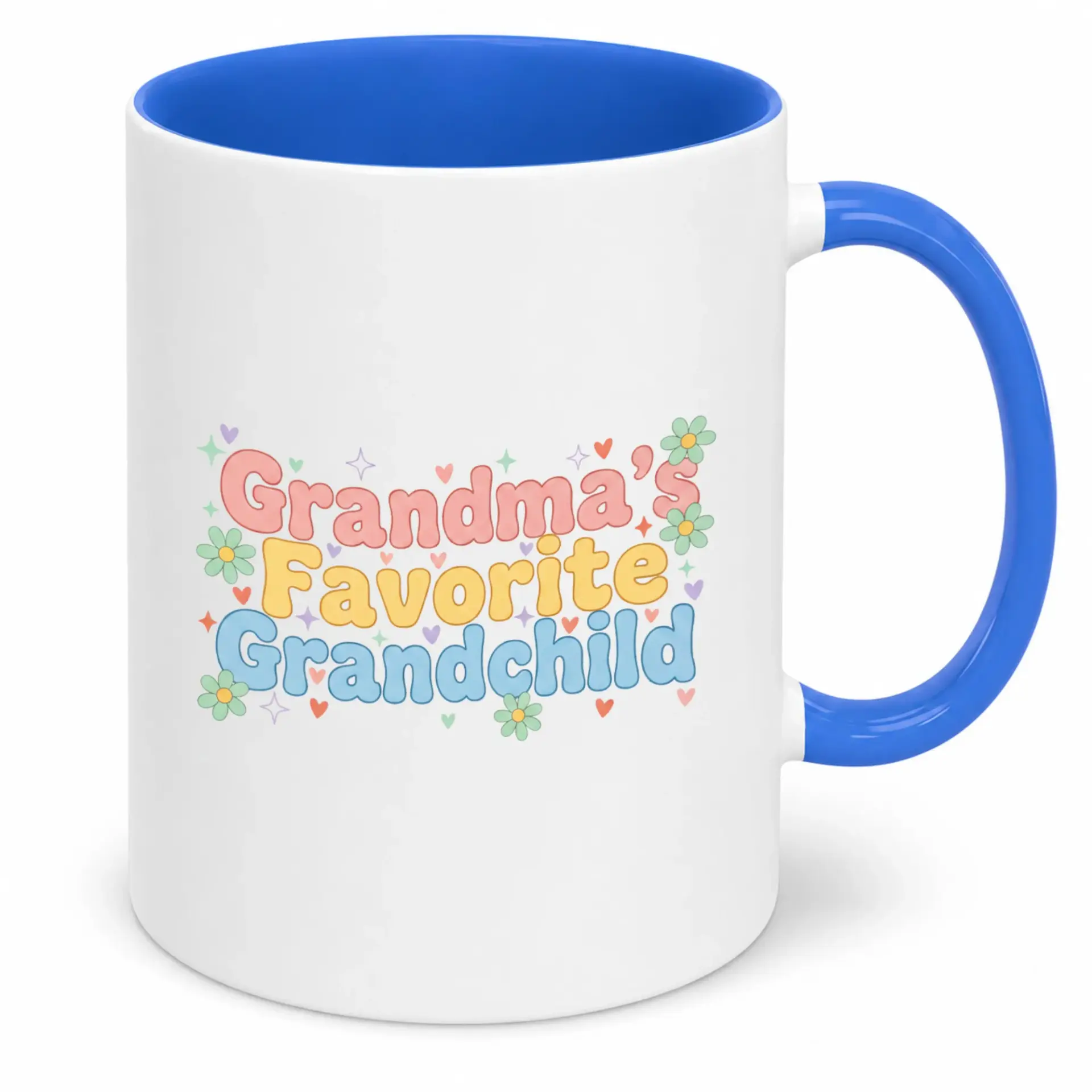 Grandma's Favorite Grandchild Retro Ceramic Coffee Mug with Blue Handle Thoughtful Family Gift Idea for Grandparents Day Birthday or Holiday