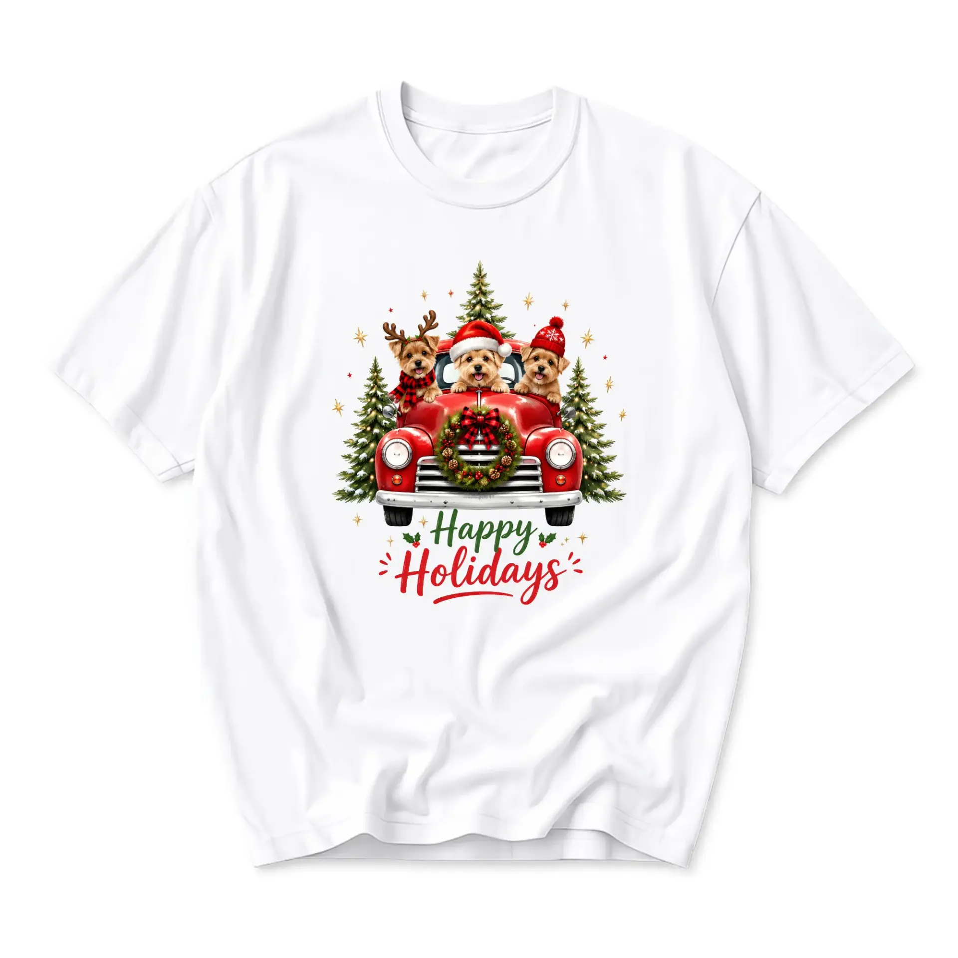 Graphic Tee Happy Holidays Cute Christmas Truck Design Unisex Crew Neck