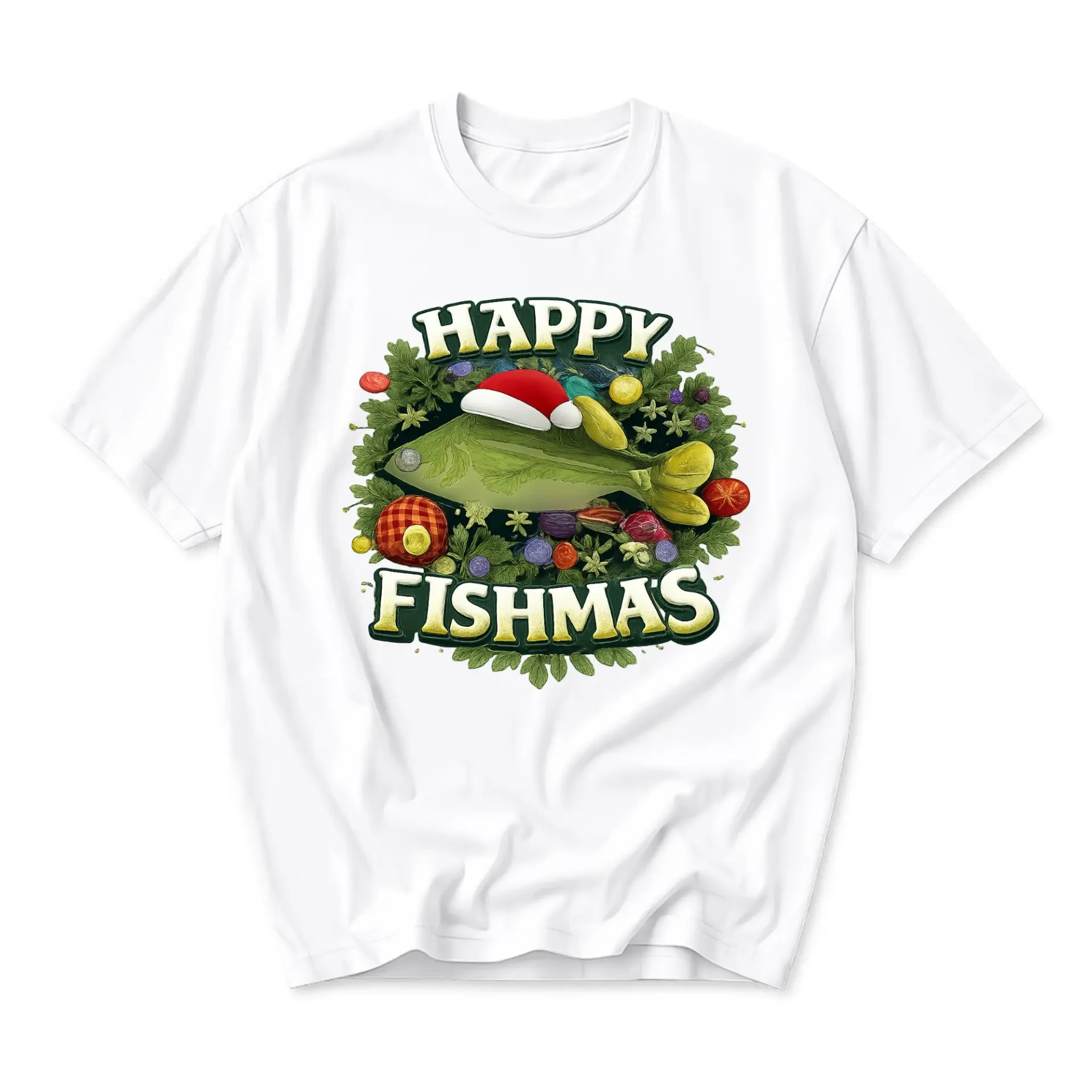 Funny Shirt Happy Fishmas Christmas Holiday Graphic Tee Unisex Short Sleeve