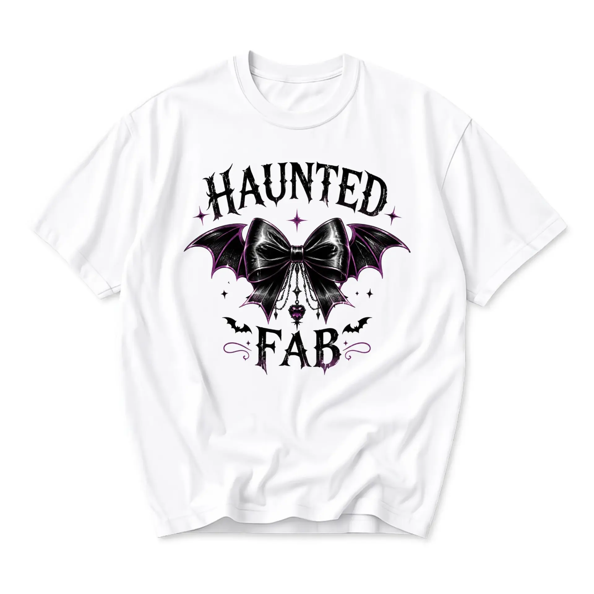 Graphic Tee Haunted Fab Bat Bow Aesthetic T-Shirt Unisex Casual Crew Neck Comfortable Cotton Blend Everyday Apparel