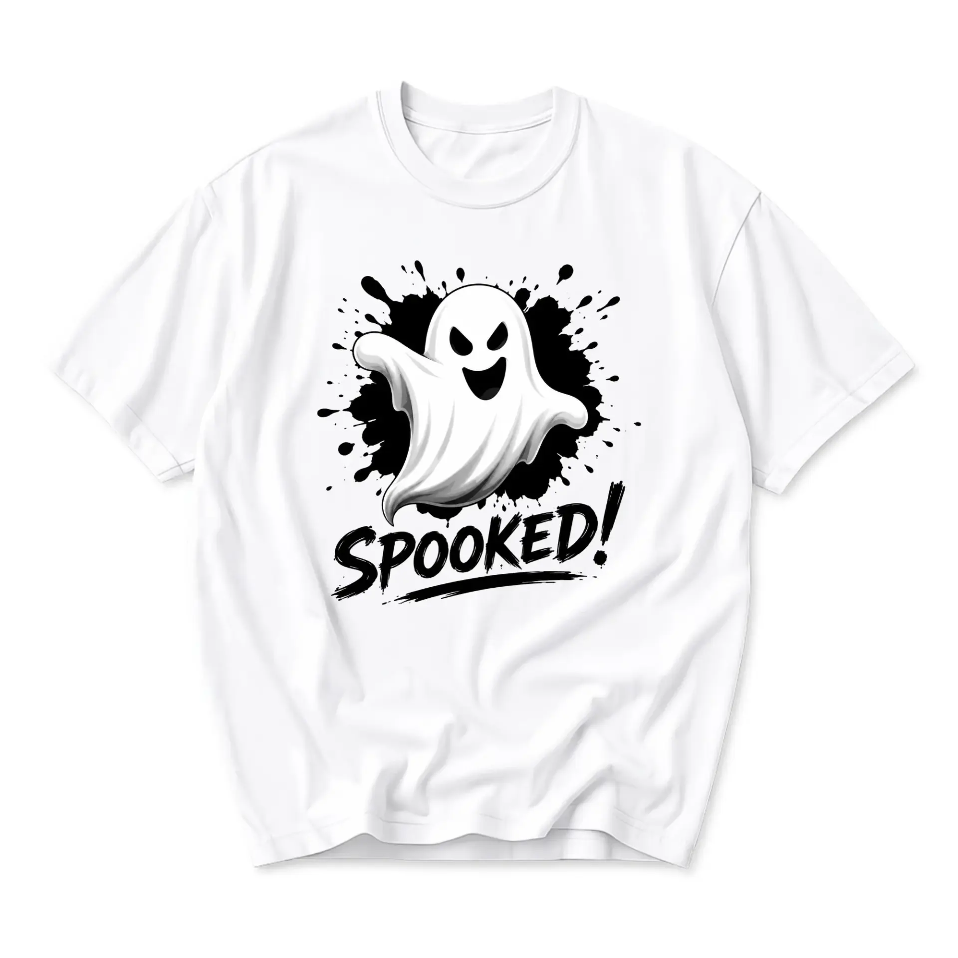 Funny Shirt Spooked Ghost Graphic Tee Seasonal Casual Cotton Unisex Crew Neck Casual Wear Everyday Outfit White