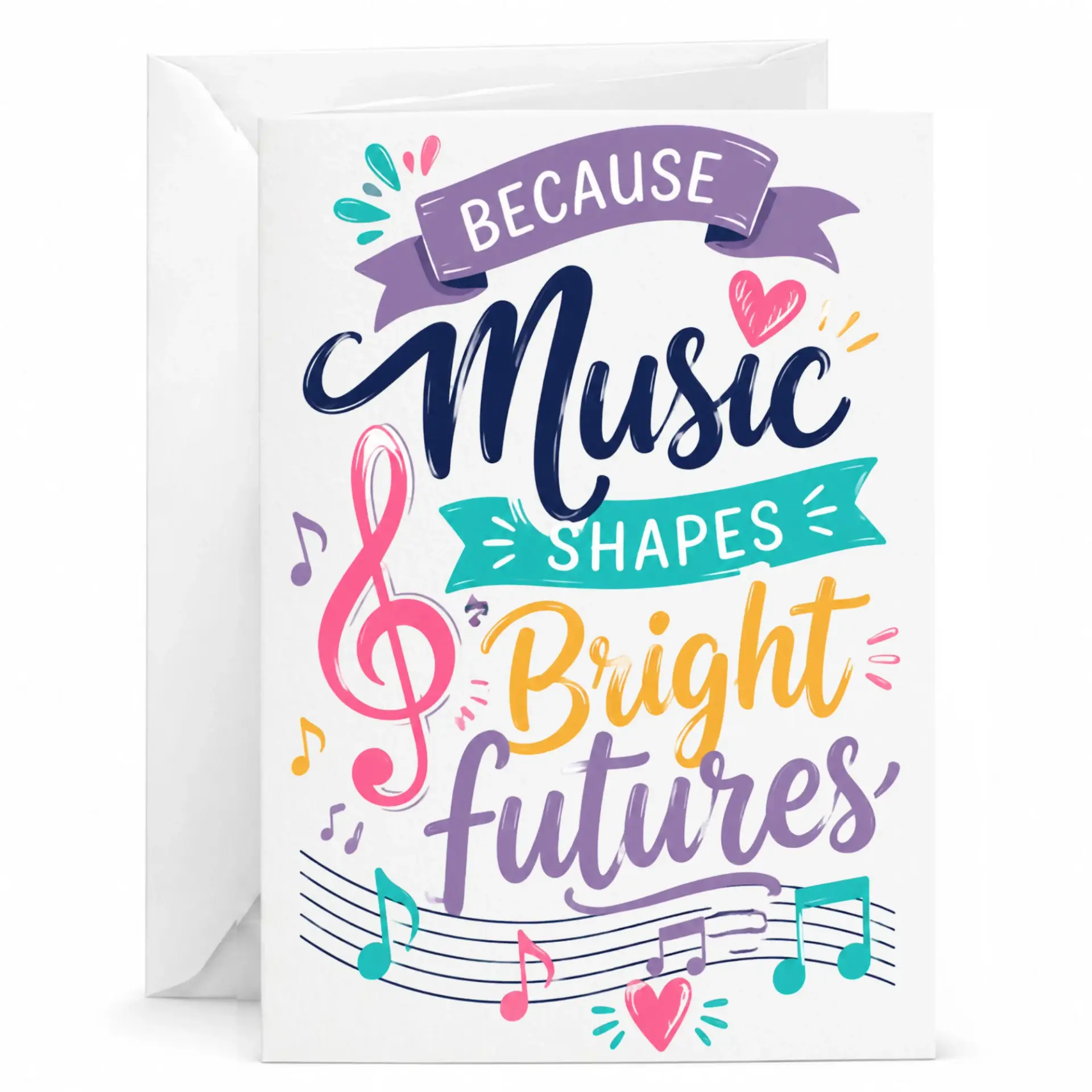Greeting Card for Music Lovers Because Shapes Bright Design Featuring Colorful Notes and Handwritten Text