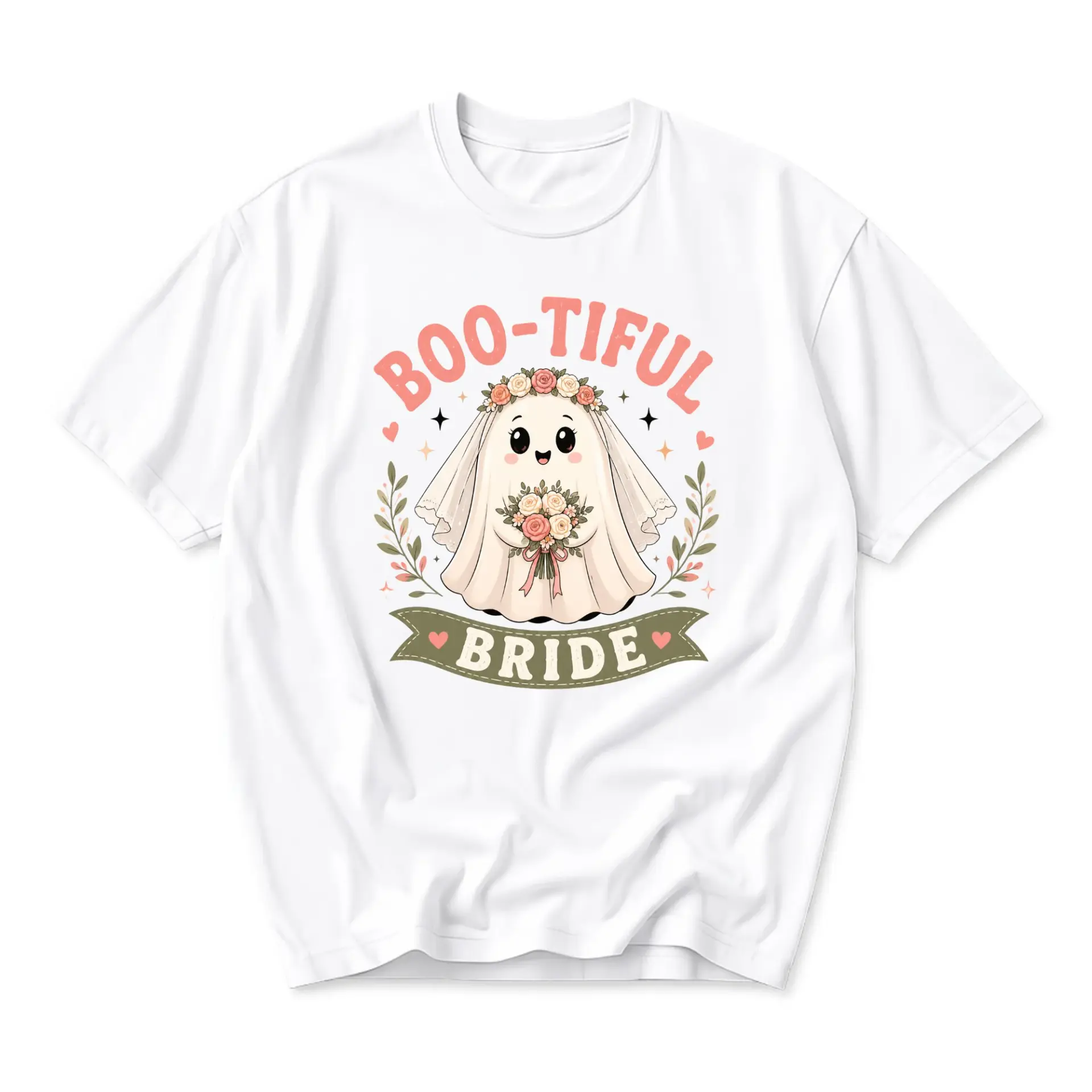 Graphic Tee Boo-Tiful Bride Ghost Illustration Unisex Crew Neck Short Sleeve Shirt for Casual Everyday Wear and Fun Style