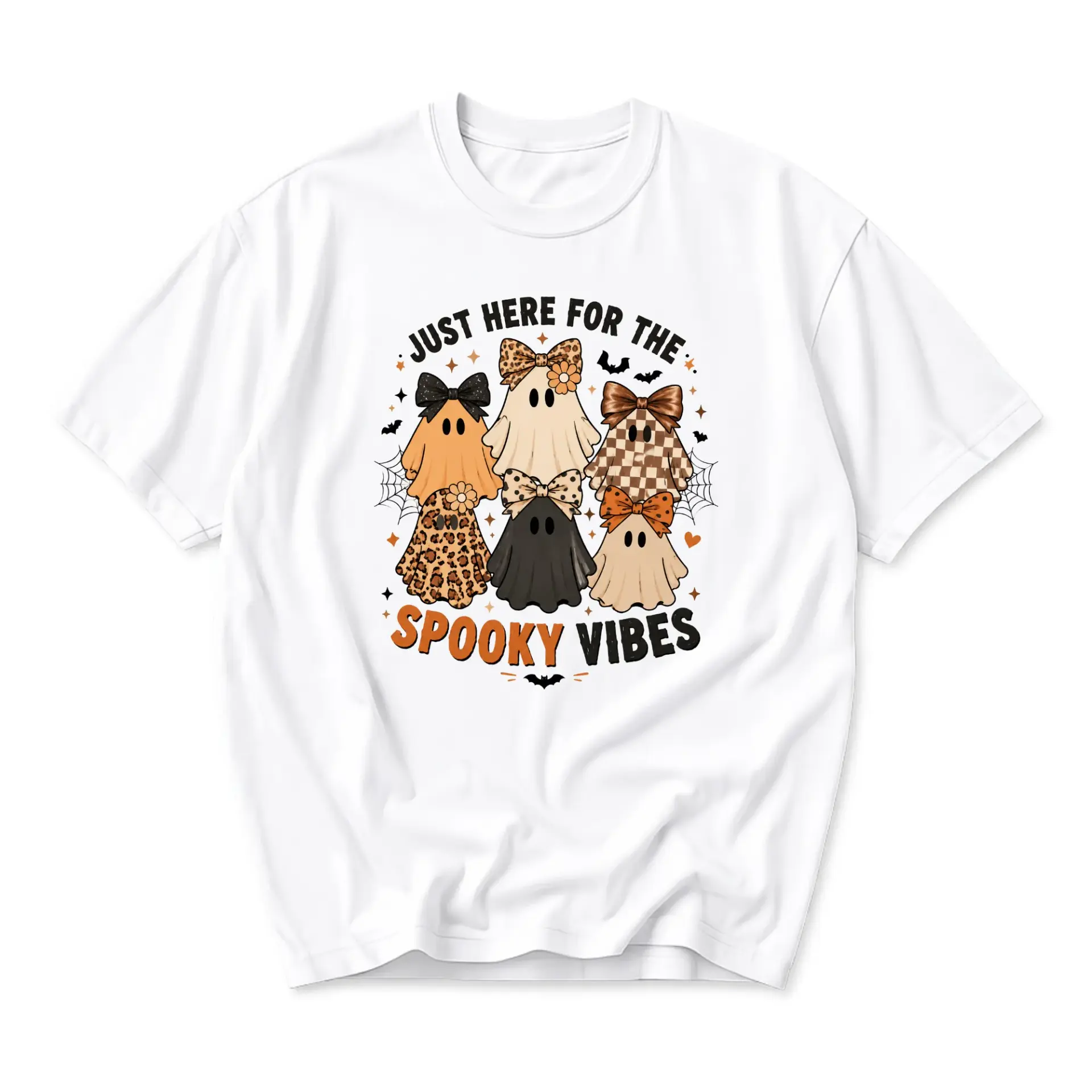 Graphic Tee Just Here for the Spooky Vibes Ghost Print Unisex Crew Neck Casual Shirt Comfortable Everyday Apparel