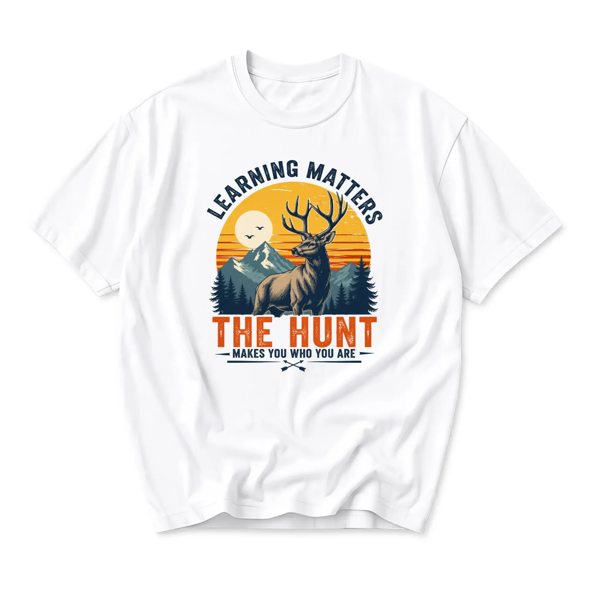 T-shirt Graphic Tee Featuring Deer Silhouette Mountain Scenery and Inspirational Theme for Outdoor Enthusiasts
