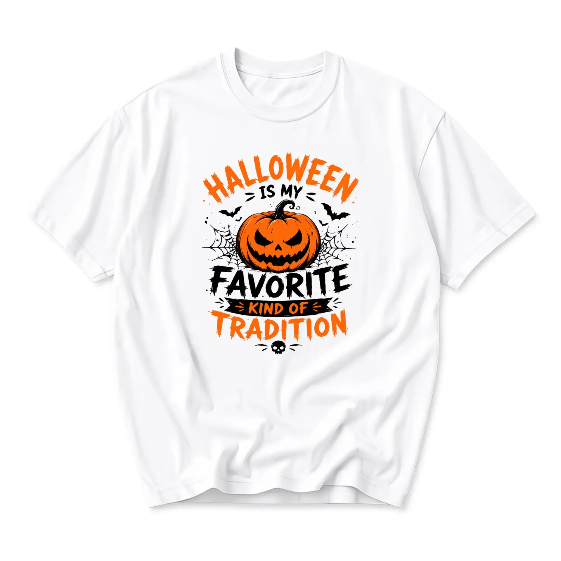Funny Shirt Halloween Is My Favorite Kind of Tradition Graphic Tee Unisex Crew Neck Short Sleeve Casual Cotton Blend Top