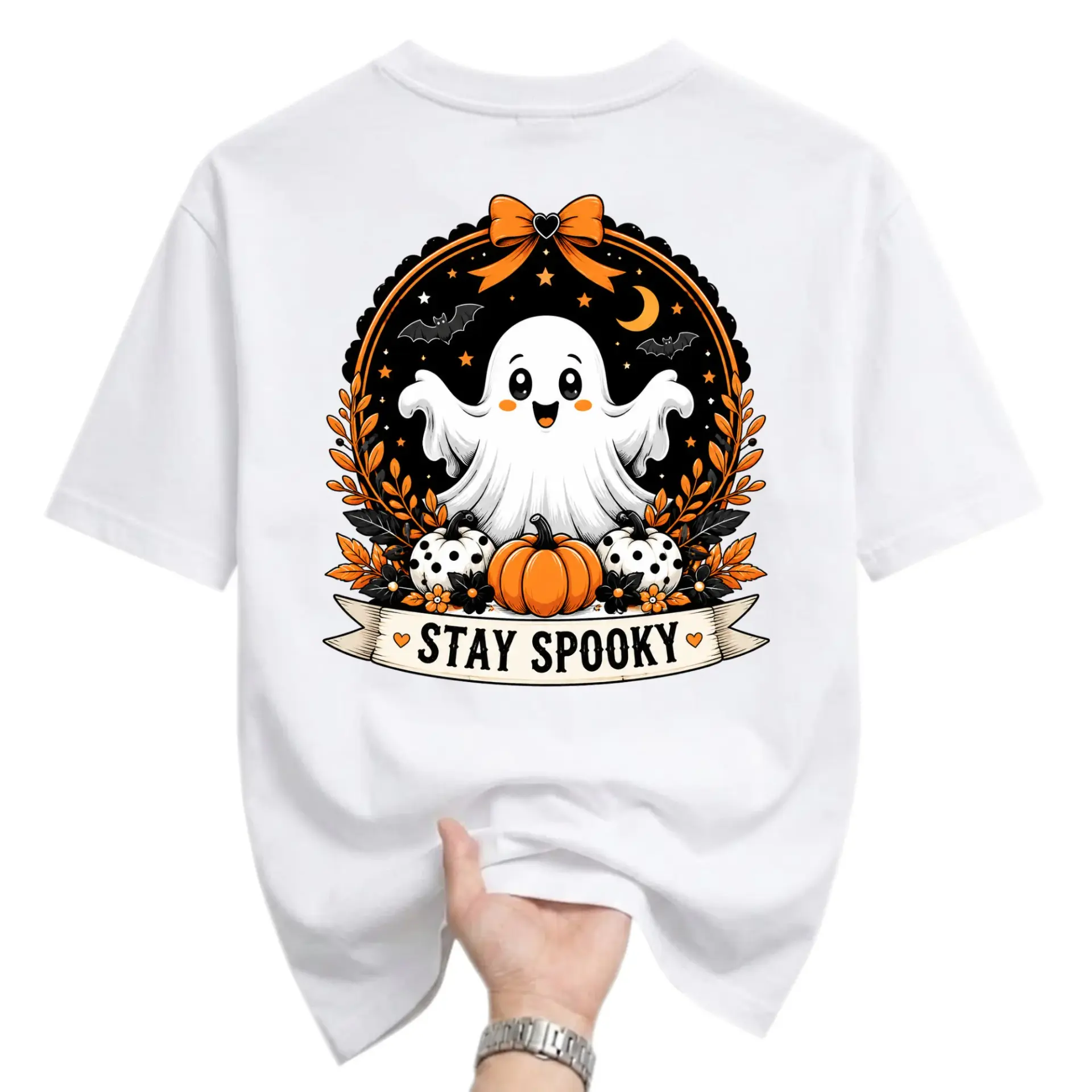 Graphic Tee Stay Spooky Halloween Ghost Unisex Shirt Cute Seasonal Fall Apparel Casual Crew Neck Cotton Blend Top