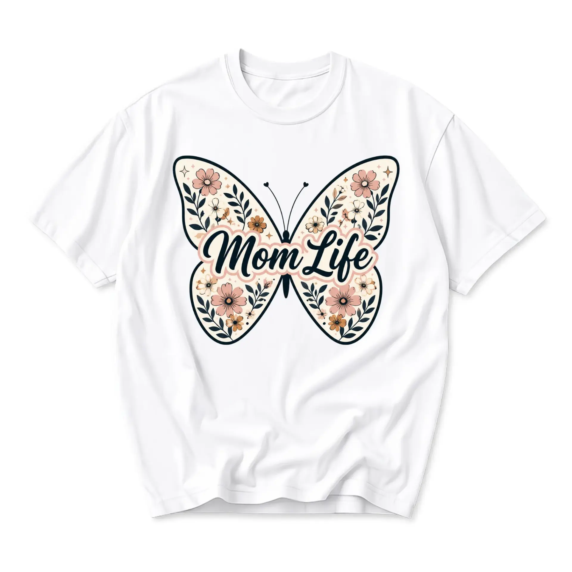 Graphic Tee Mom Life Butterfly Floral Print Unisex Crew Neck Shirt for Casual Everyday Outfits and Comfortable Style