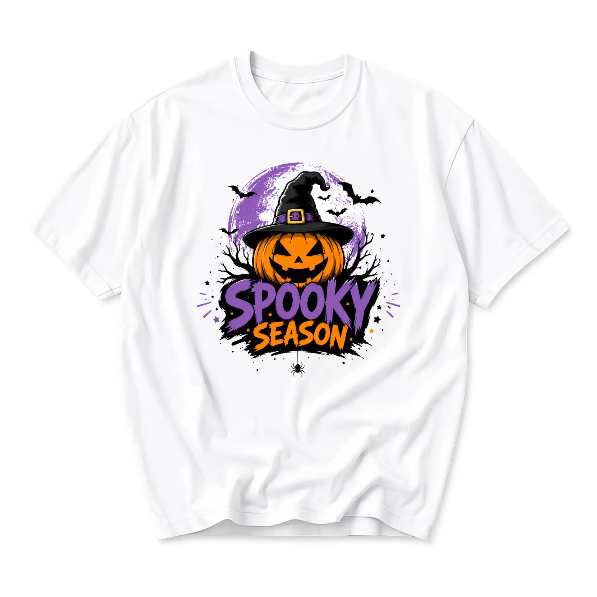 Graphic Tee Spooky Season Halloween Pumpkin Witch Hat Print Unisex Cotton Casual Crew Neck Short Sleeve Top Shirt