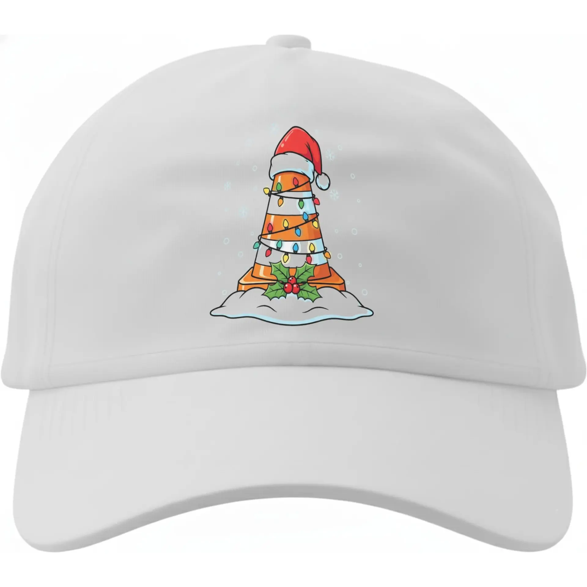 Baseball Cap Christmas Traffic Cone Graphic Holiday Hat Cotton Blend Casual Adjustable Dad Hat for Women and Men White