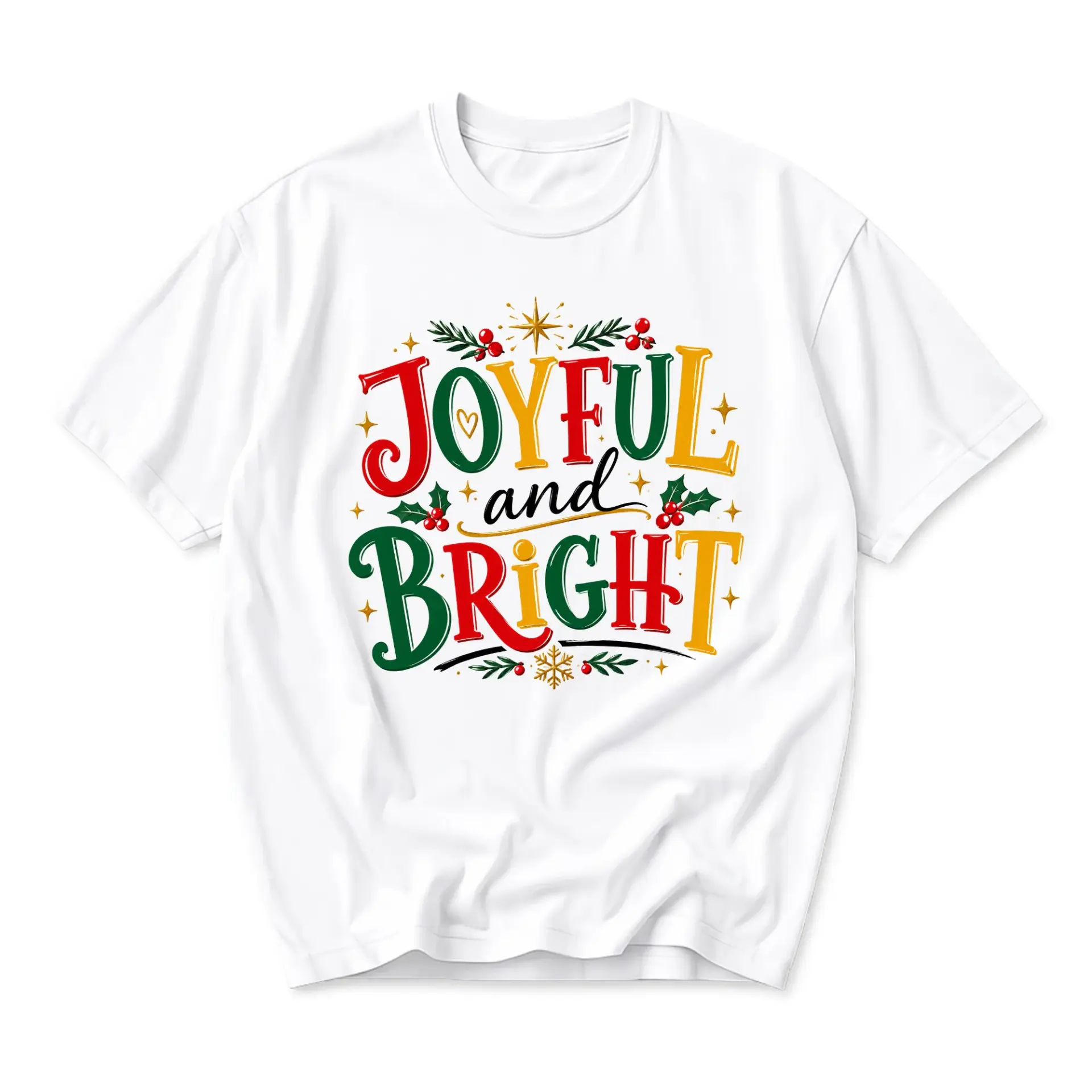 Graphic Tee Joyful and Bright Holiday Unisex Shirt Short Sleeve Crew Neck
