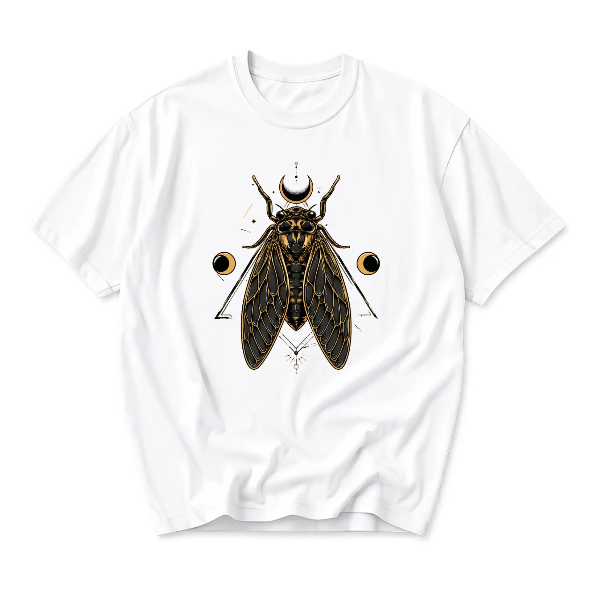 Graphic Tee Celestial Cicada Illustration Unisex Crew Neck Short Sleeve Casual Cotton Blend Fashion Print T-Shirt