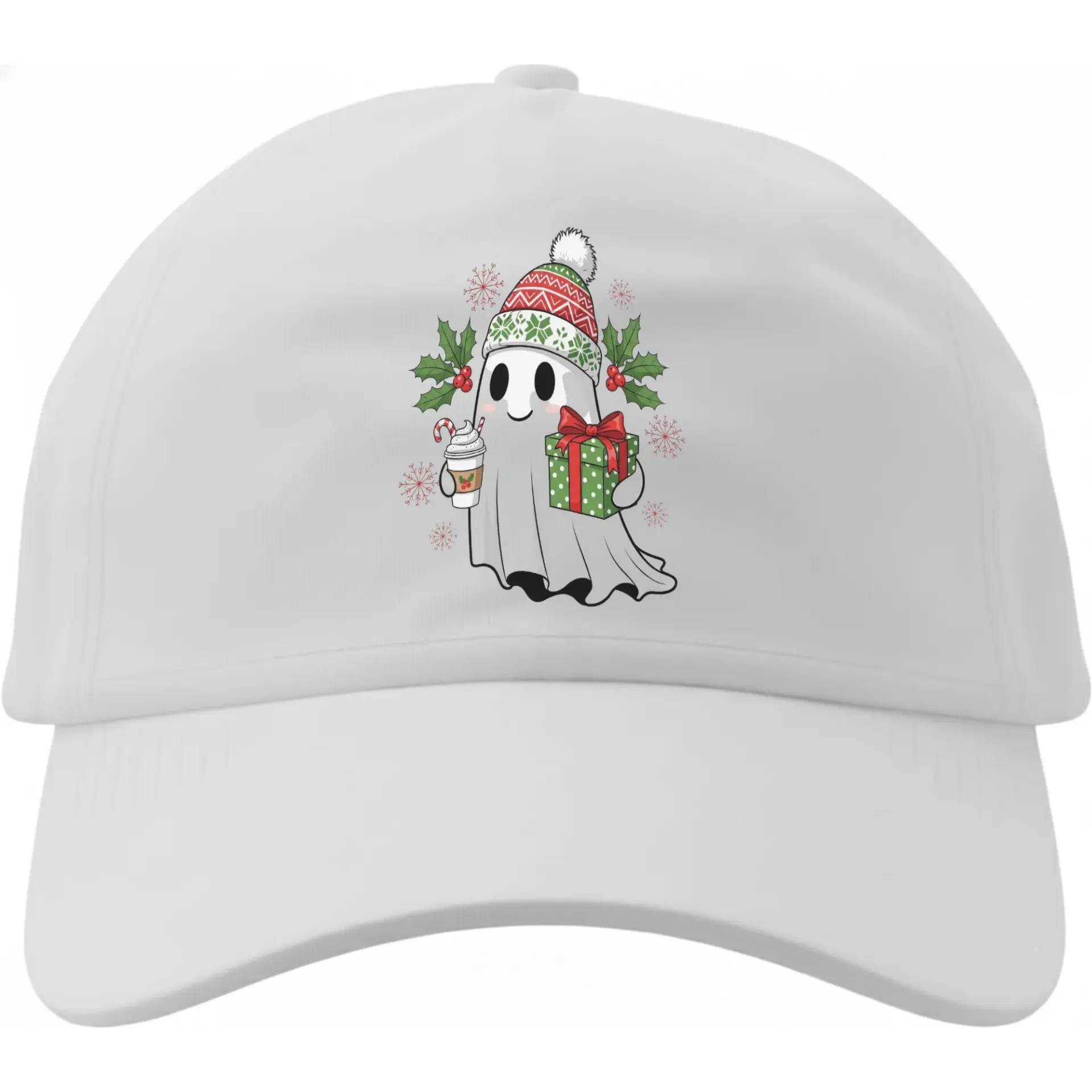 Baseball Cap Featuring Festive Ghost Graphic Holiday Winter Themed Cotton Hat for Casual Everyday Wear and Sun Protection