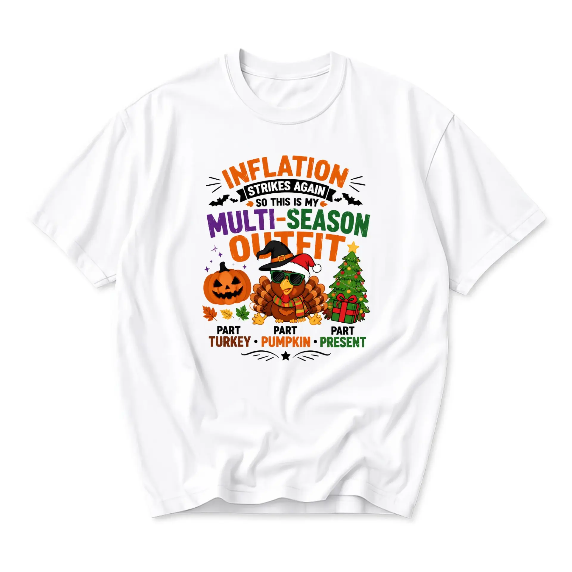 Funny Shirt Inflation Strikes Again Multi-Season Outfit Graphic Tee for Holiday Celebration and Seasonal Humor Wear