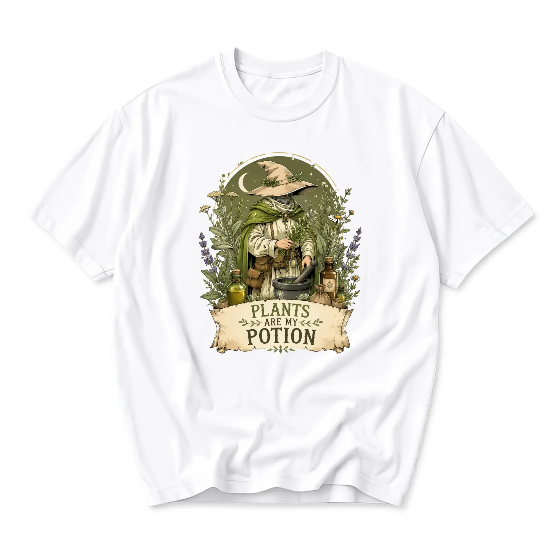 Graphic Tee Plants Are My Potion Unisex Crew Neck Shirt Botanical Witchcraft Themed Casual Short Sleeve Cotton Top