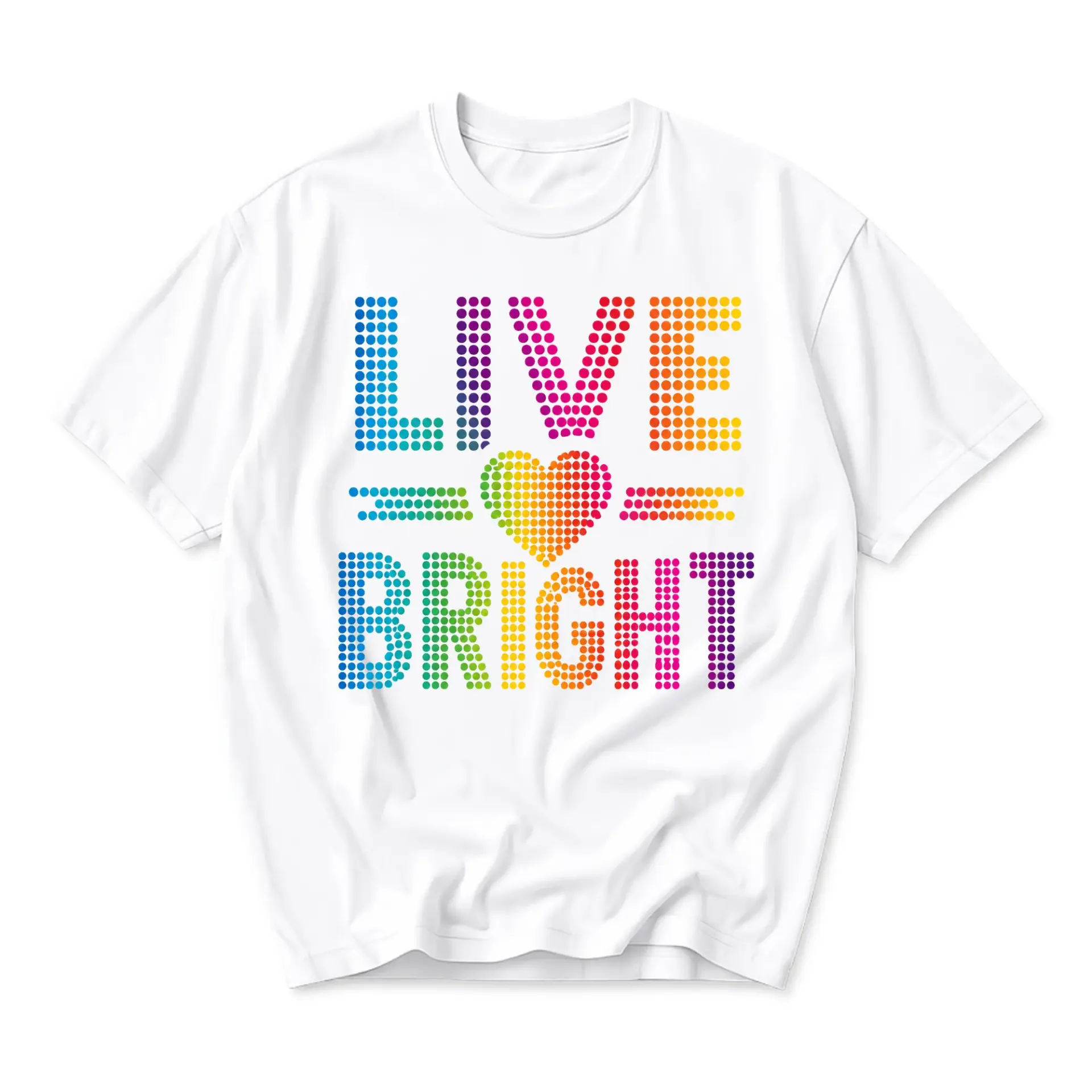 Graphic Tee Live Bright Rainbow Heart Pattern Unisex Crew Neck Casual Short Sleeve Everyday Shirt for Adults