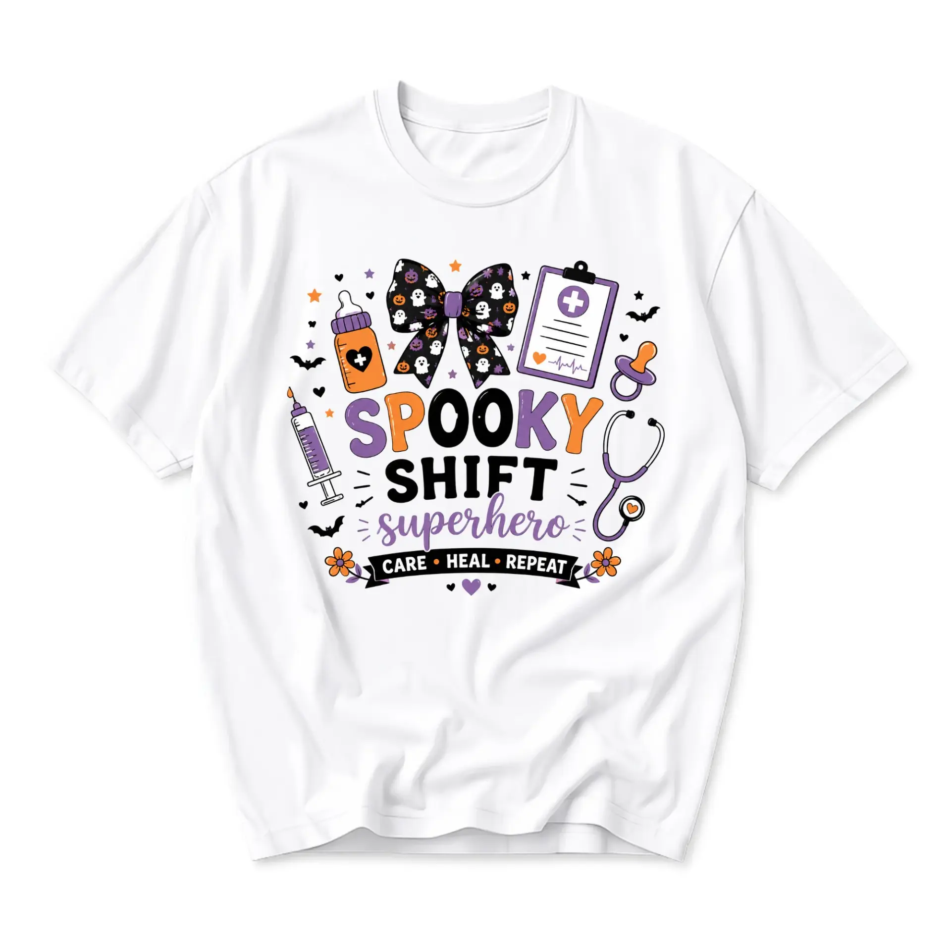 Graphic Tee Spooky Shift Superhero Medical Professional Short Sleeve Unisex Crew Neck Cotton Blend Casual Apparel Shirt