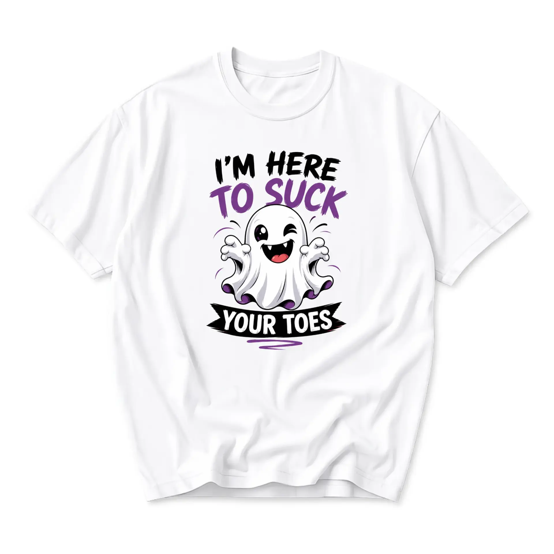 Funny Shirt I Am Here to Suck Your Toes Ghost Graphic Tee Unisex Crew Neck Casual Everyday Wear Soft Cotton Top