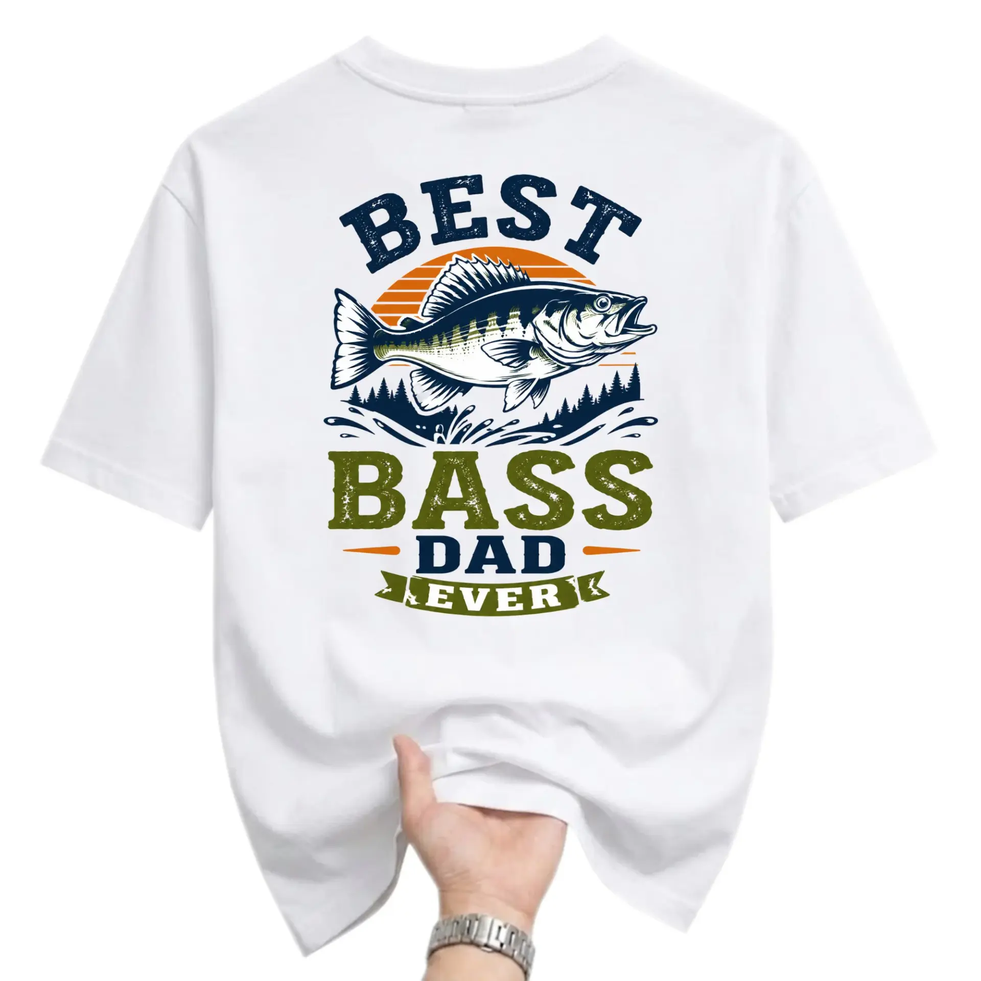 Funny Shirt Best Dad Ever Graphic Print T-Shirt Featuring a Fisherman