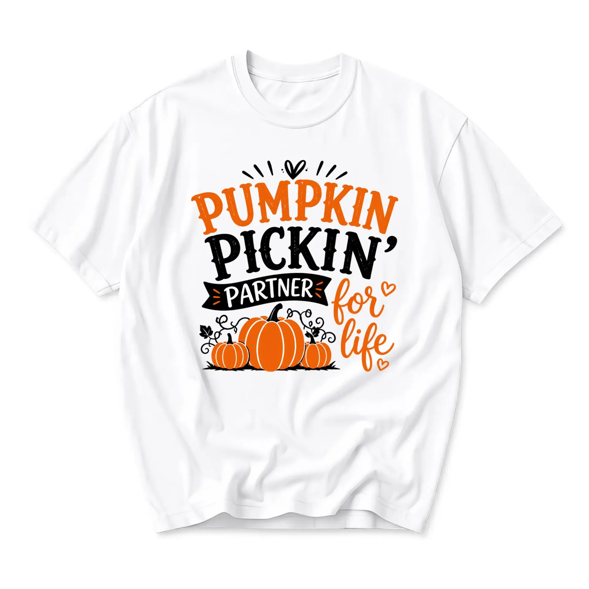 Funny Shirt Pumpkin Pickin Partner for Life Graphic Tee Seasonal Autumn Unisex Crew Neck Casual Cotton Blend Top
