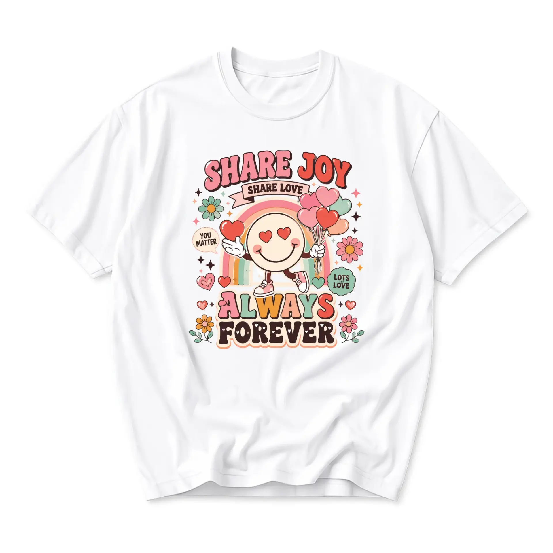 Graphic Tee Share Joy Always Forever Retro Style Unisex Crew Neck Short Sleeve Cotton Blend Casual Everyday Shirt
