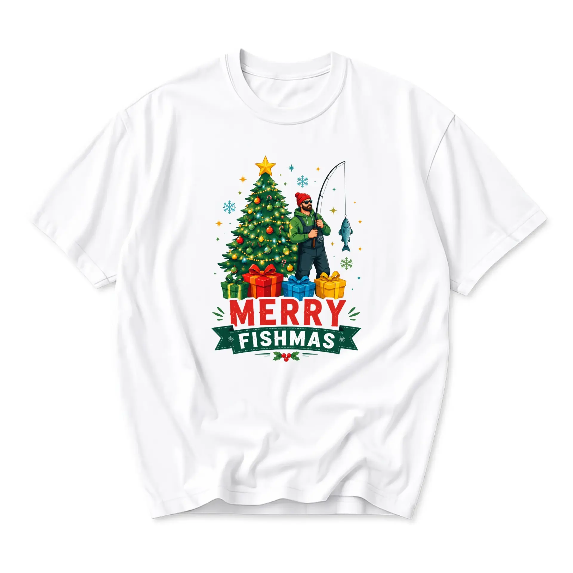 Funny Shirt Merry Fishmas Holiday Graphic Tee Unisex Casual Apparel for Fishing Lovers and Festive Wear