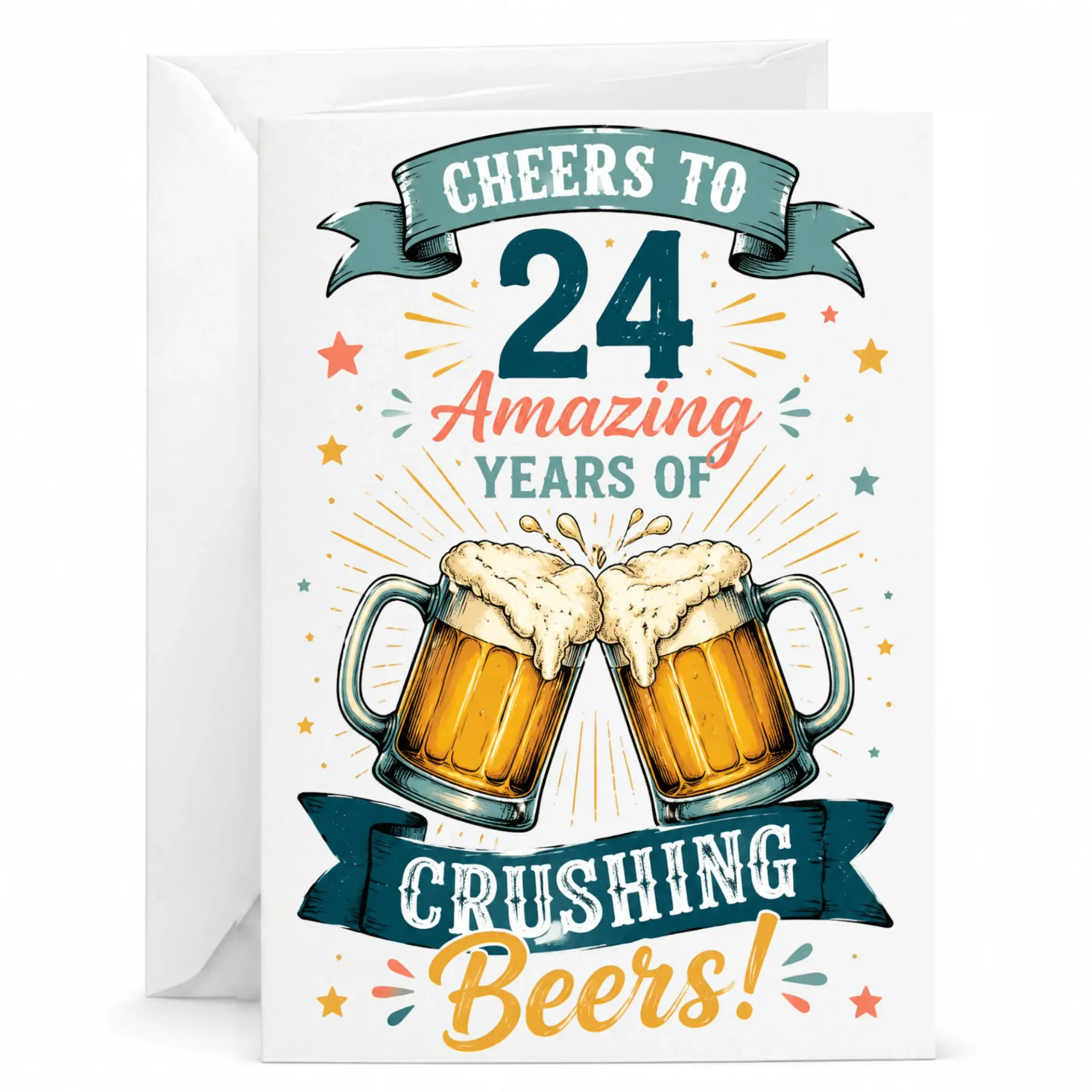 Birthday Card 24th Cheers to 24 Amazing Years of Crushing Beers Funny Greeting Card for Beer Lovers Milestone Event